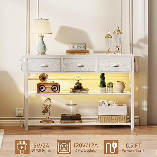 Miniatura 2 de Furologee Mesa consola de 38 pulgadas con 3 cajones, mesa de sofá pequeña con luces y tomas de corriente, mesas de pasillo con estantes de 3