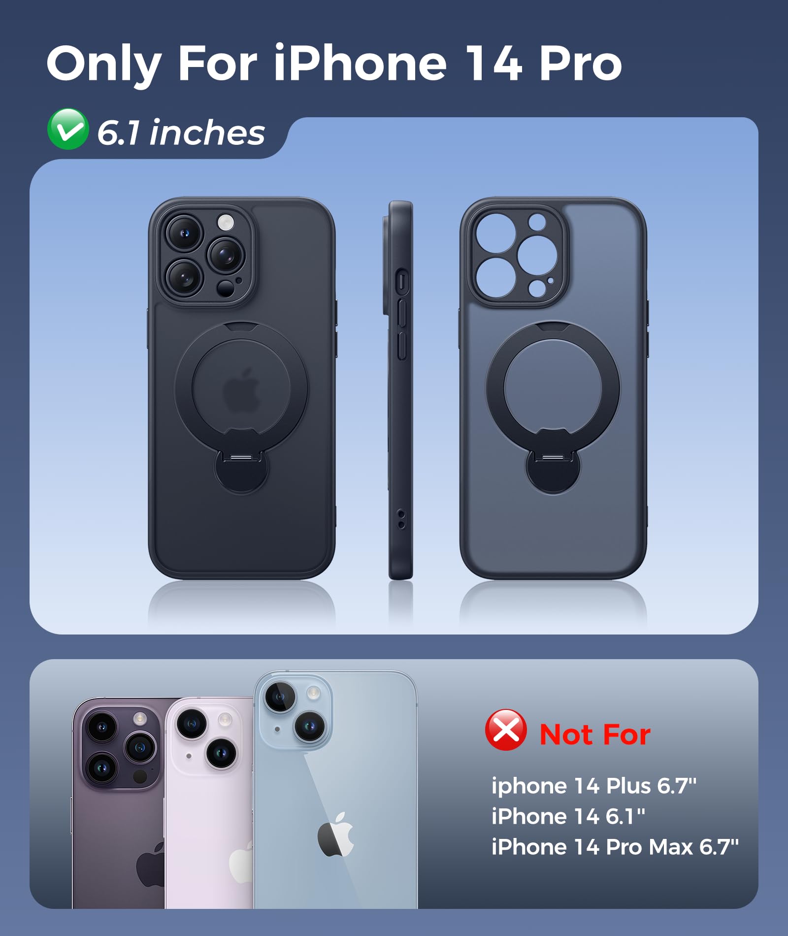 FNTCASE Funda para iPhone 14 Pro: soporte magnético de giro de 360 grados, compatible con Magsafe, protector de pantalla, translúcido mate, grado militar, a prueba de golpes, funda protectora de