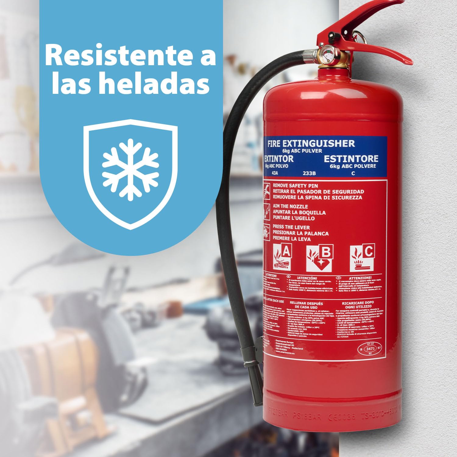 Smartwares Powder Extinguisher, 6 kg, for ABC Fires, Suitable for Vehicles and Homes, with mounting Bracket