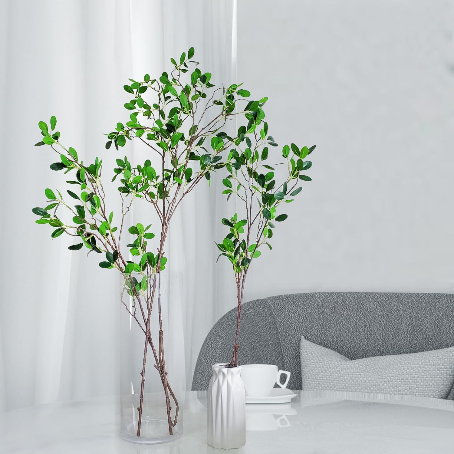 Beau Jour Fake Italian Ficus Branch 4 Pcs, Artificial Plant 43.3 Inch Faux Greenery Stems for Vase Filler Garden Office Home Decor