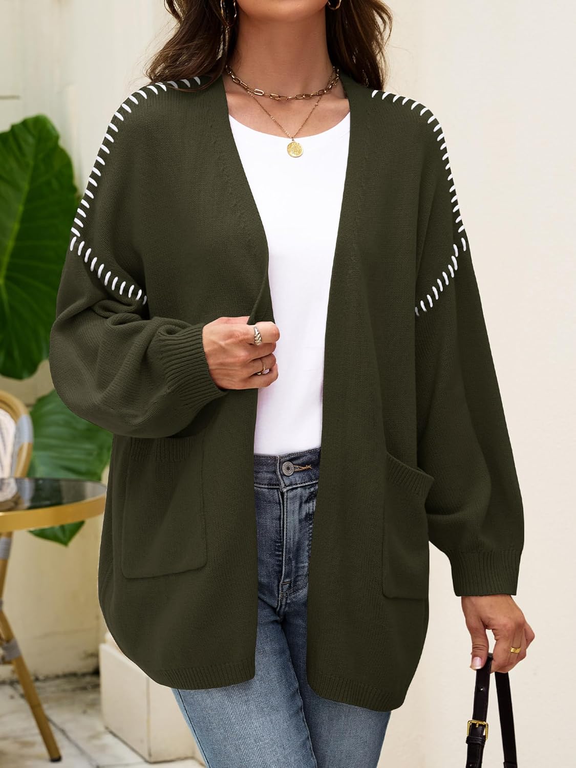 HDLTE Womens Oversized Cardigan Sweaters 2025 Fall Long Knit Open Front Sweater Trendy Outfits with Pockets - Image 5