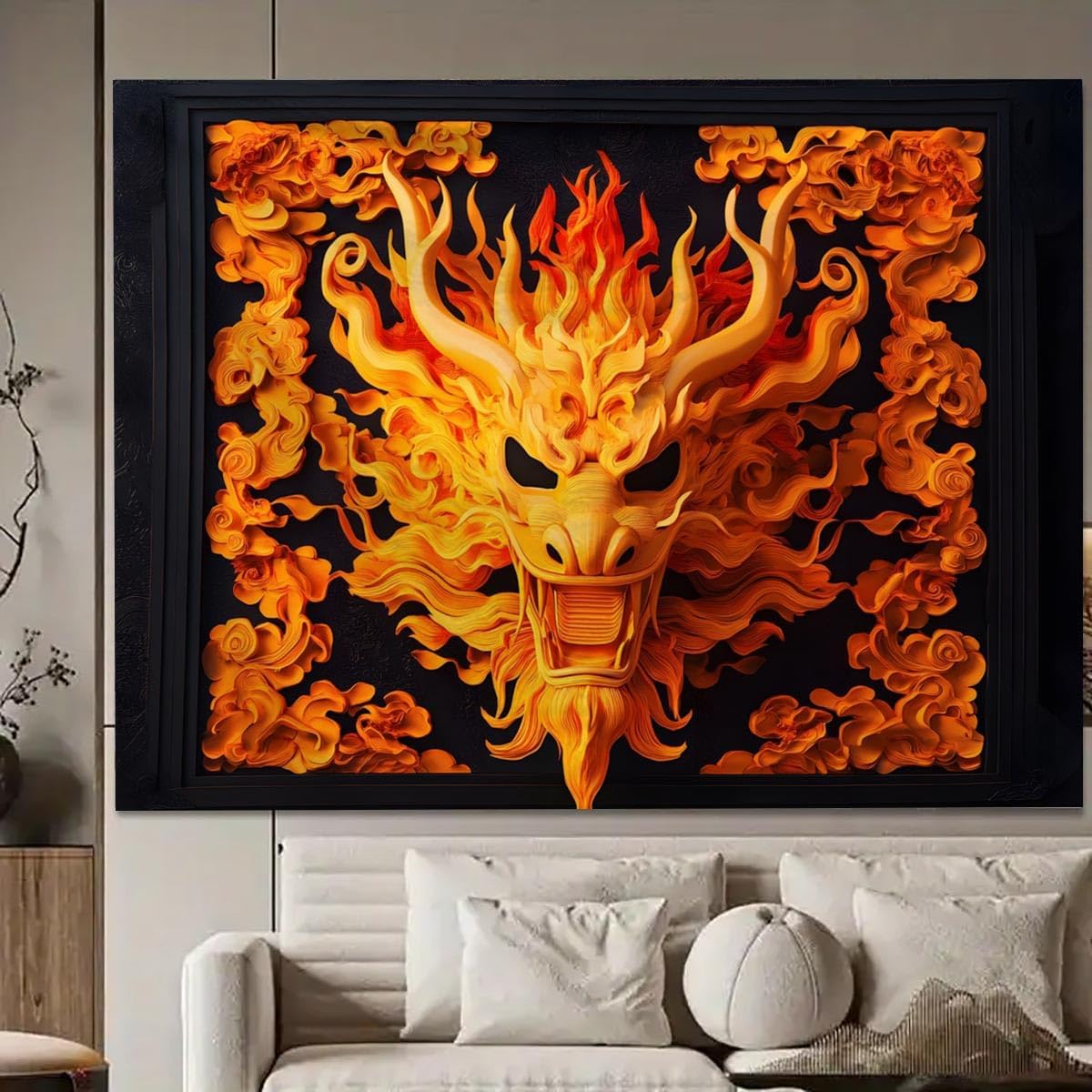 FENDROM Fantasy Medieval Dragon Tapestry,Dragon and Human War Mythology Themed Art banners,Shadow Dragon backdrop Wall Hanging for Bedroom Dorm Living Room