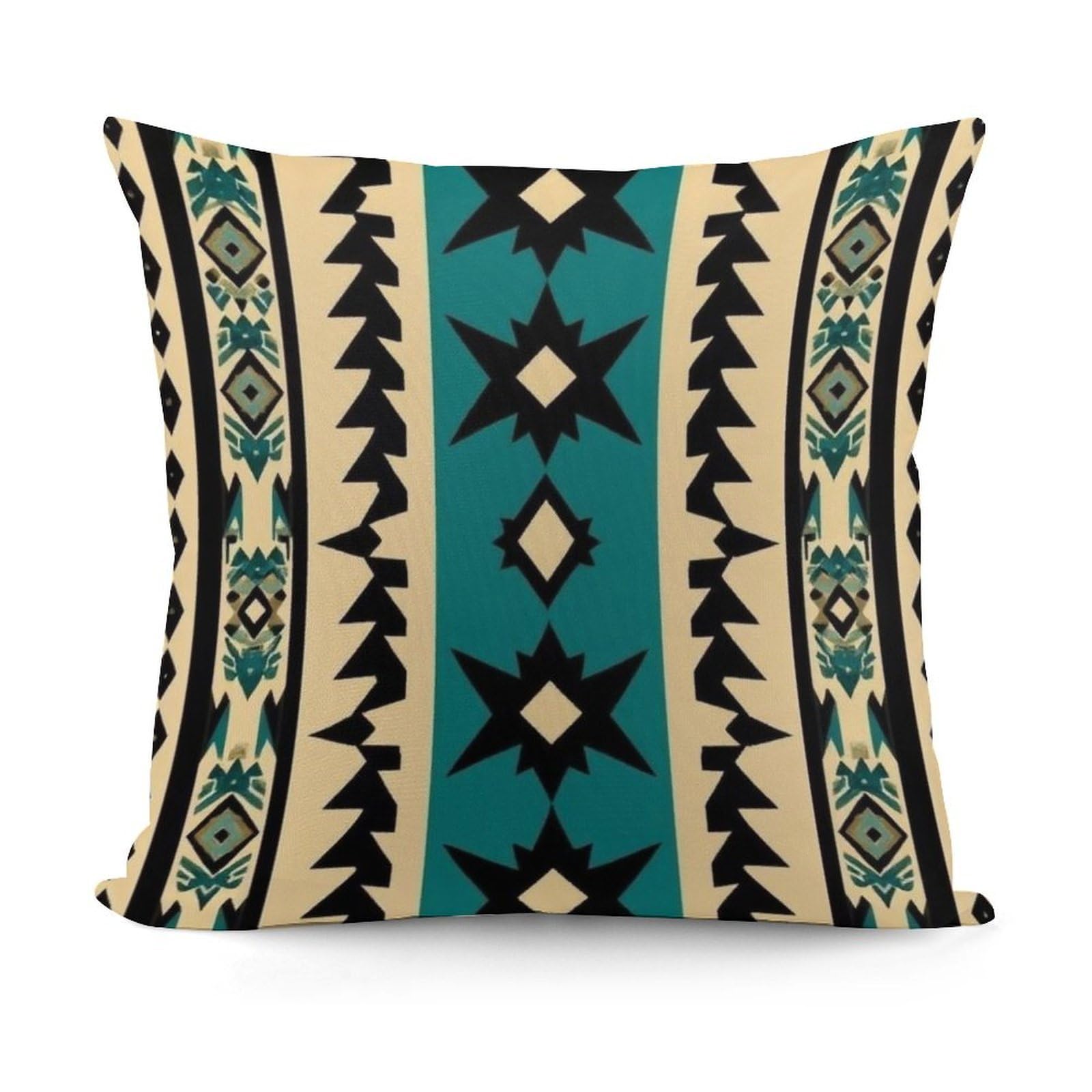Decorative Soft Tribal Navajo Aztec Geometric Ethnic Pattern Plush Pattern Couch Pillow Covers with Zipper for Sofa, Bed, Living Room