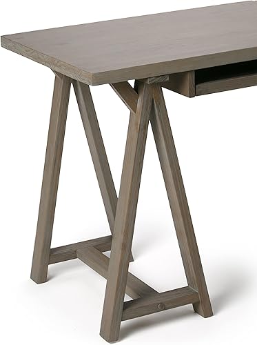 Miniatura 293 de SIMPLIHOME Sawhorse - Mesita de noche de madera maciza de 24 pulgadas de ancho, moderna, industrial, color gris envejecido, para sala de estar y