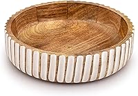 Kimona Mango Wood Fruit Bowl 10x10x2.5" - Handcrafted Decorative Bowl for Kitchen Counter, Farmhouse Table Centerpiece