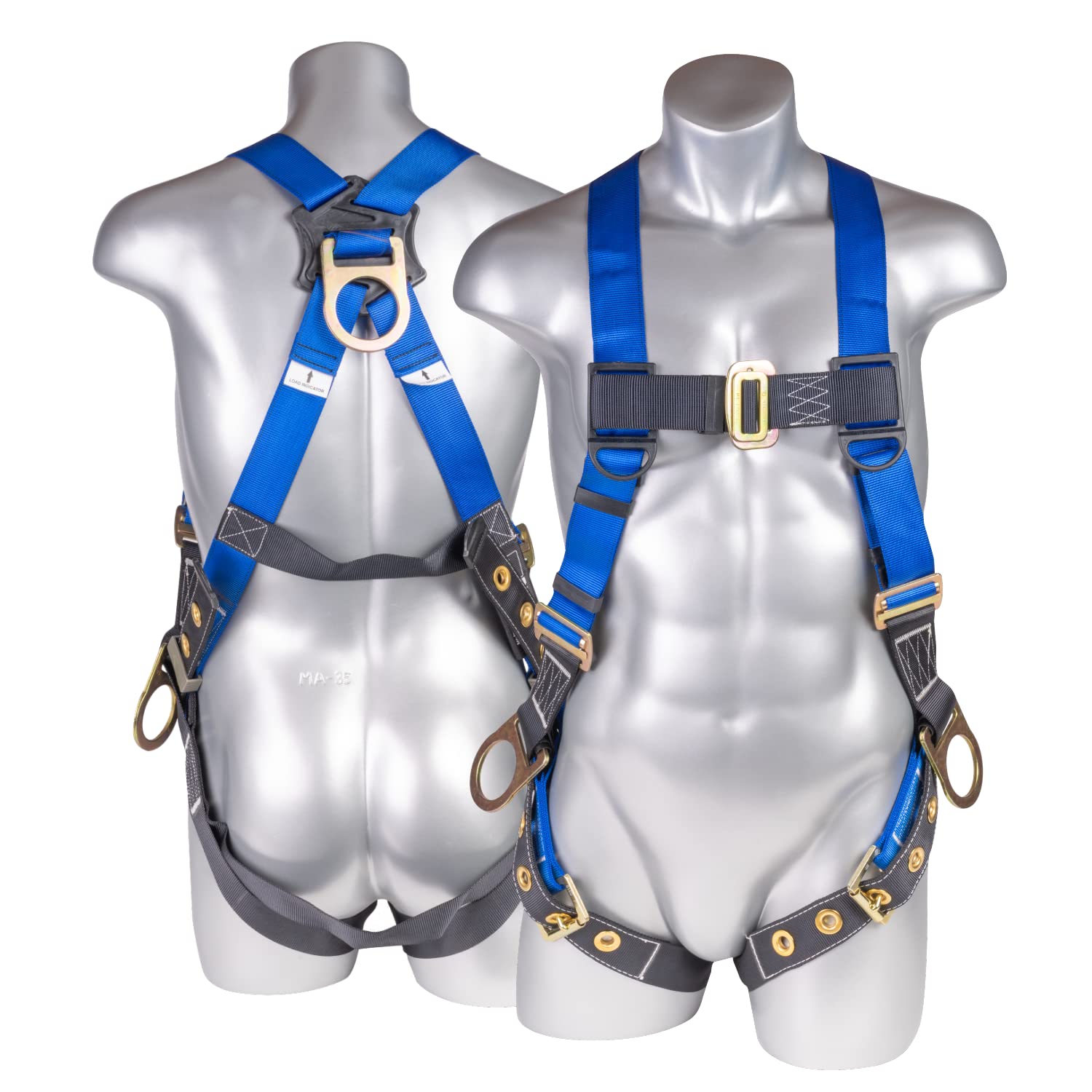 Palmer SafetyFull Body Construction Harness with 5 Point Adjustment, 3D-Ring, Grommet Legs, and Fall Indicators I OSHA ANSI Roofing Tool Personal Equipment (Blue - Universal)