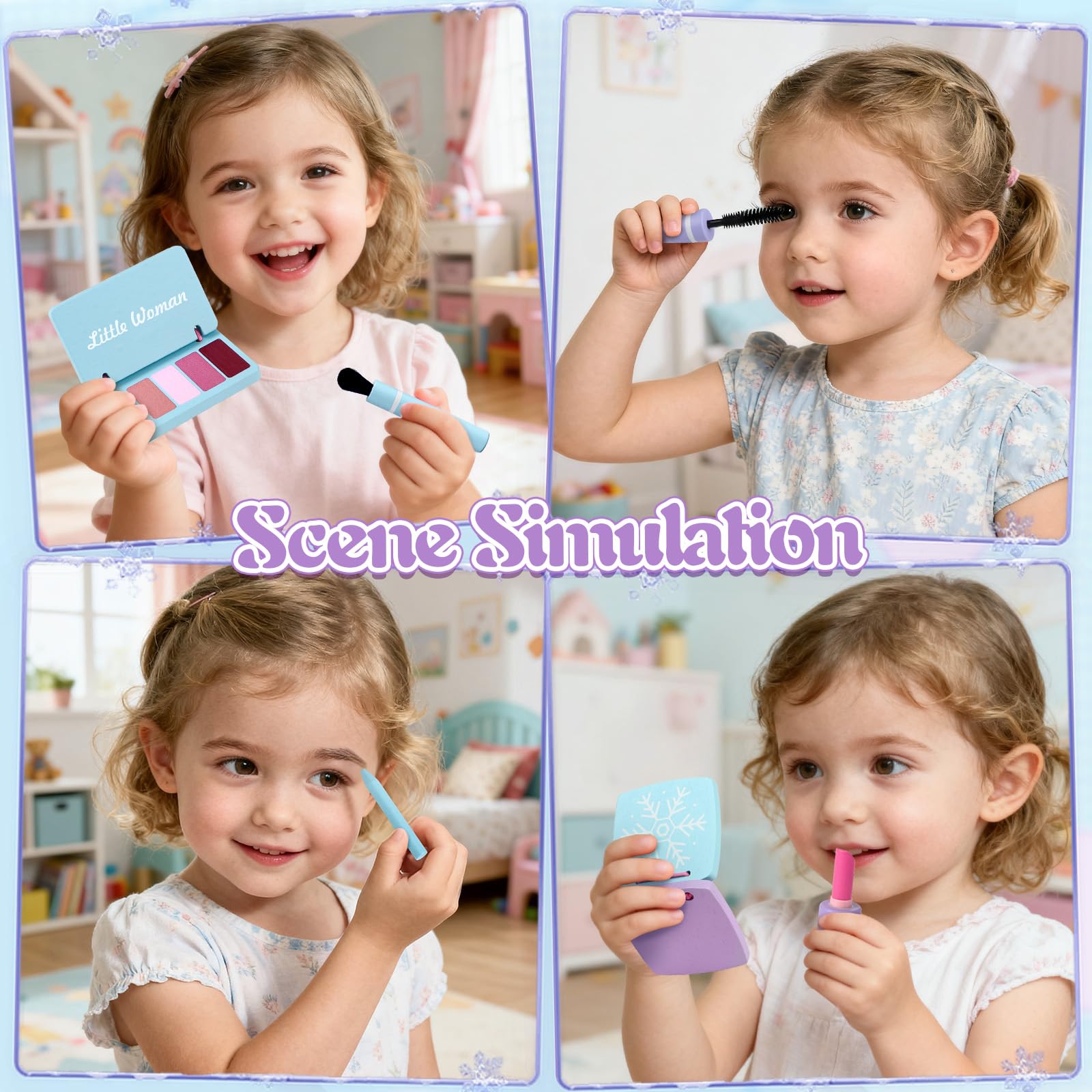 Atoylink Eiskönigin Schminktisch Kinder für Mädchen, 12-Teiliges Schminkset mit Kinderschminke Set & Friseur Set, Frozen Schminke Holzspielzeug, Eiskönigin Spielzeug Geschenk für Mädchen ab 3 Jahren