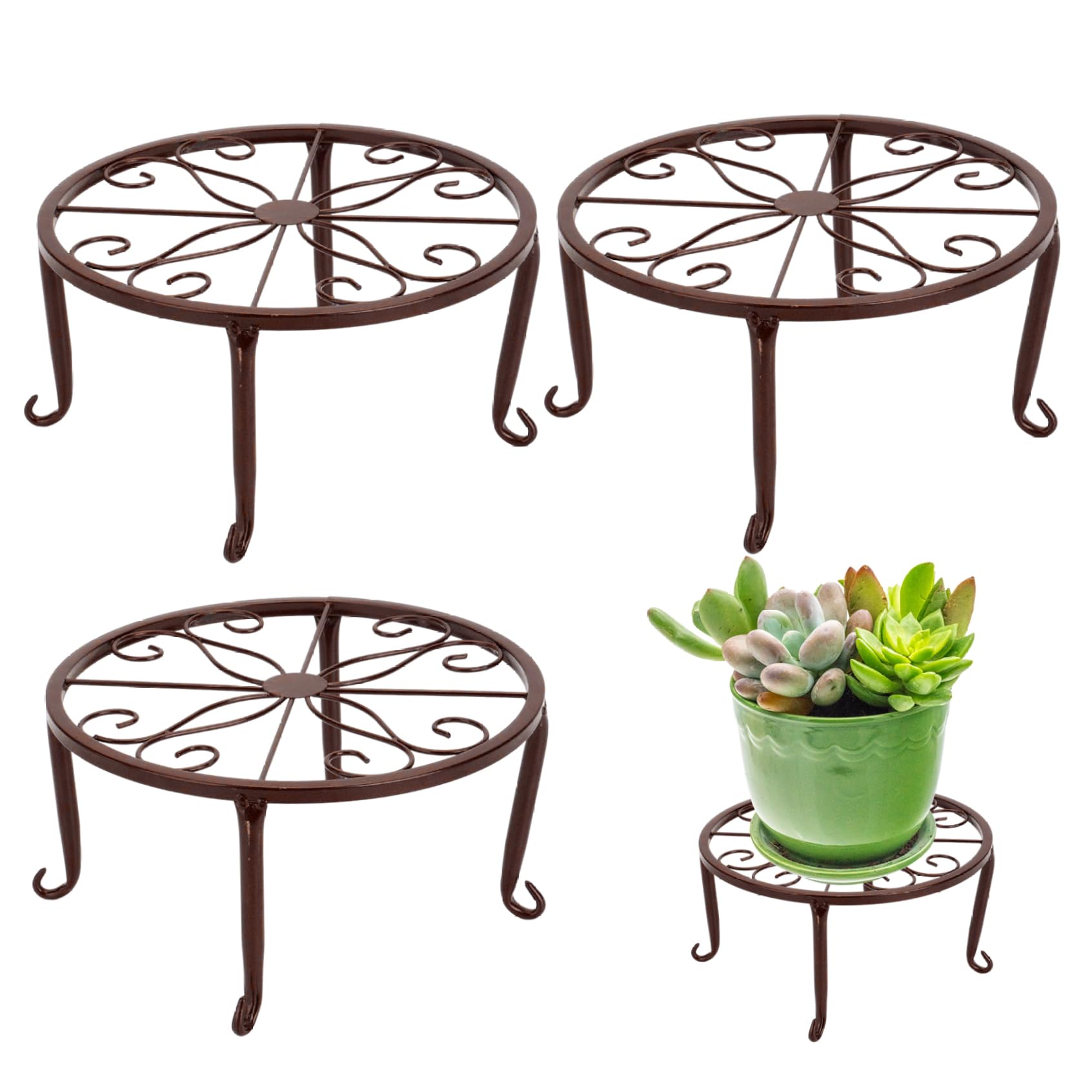 Support de plante en métal robuste pour surélever pot de fleurs rond rouille Gcroet