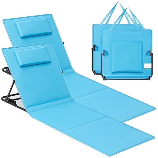 SONGMICS Strandstuhl, 2er Set, Campingstuhl, Sonnenliege, Strandliege, klappbar, verstellbare Rückenlehne, leicht tragbar mit Griff, für Camping, Garten, Pool, 158 x 55 cm, himmelblau GCB251Q01