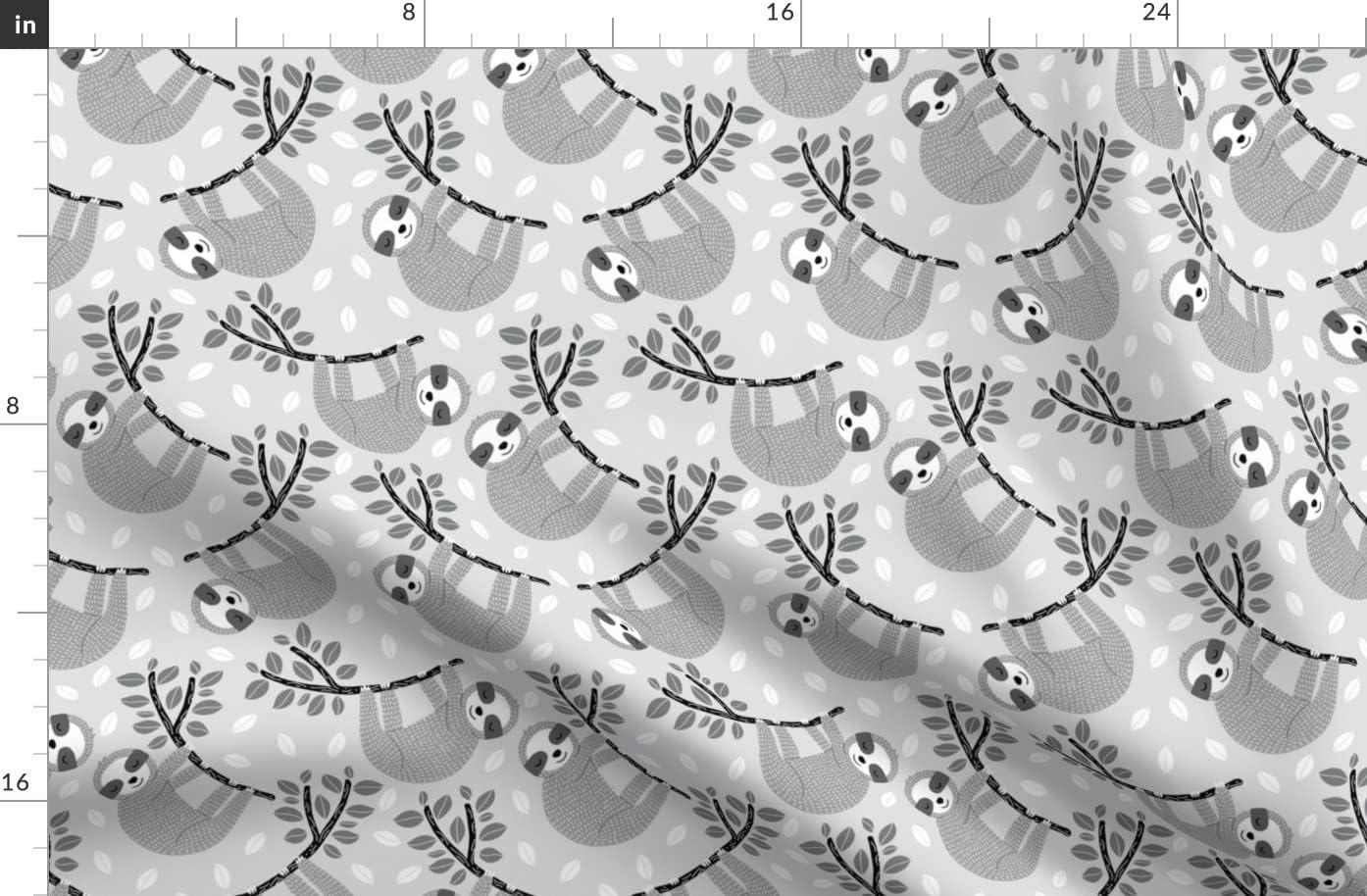Spoonflower Fabric - Sloths Gray Black Sloth Jungle Kids Printed on Organic Cotton Sateen Fabric by The Yard - Sewing Quilting Apparel Home Decor