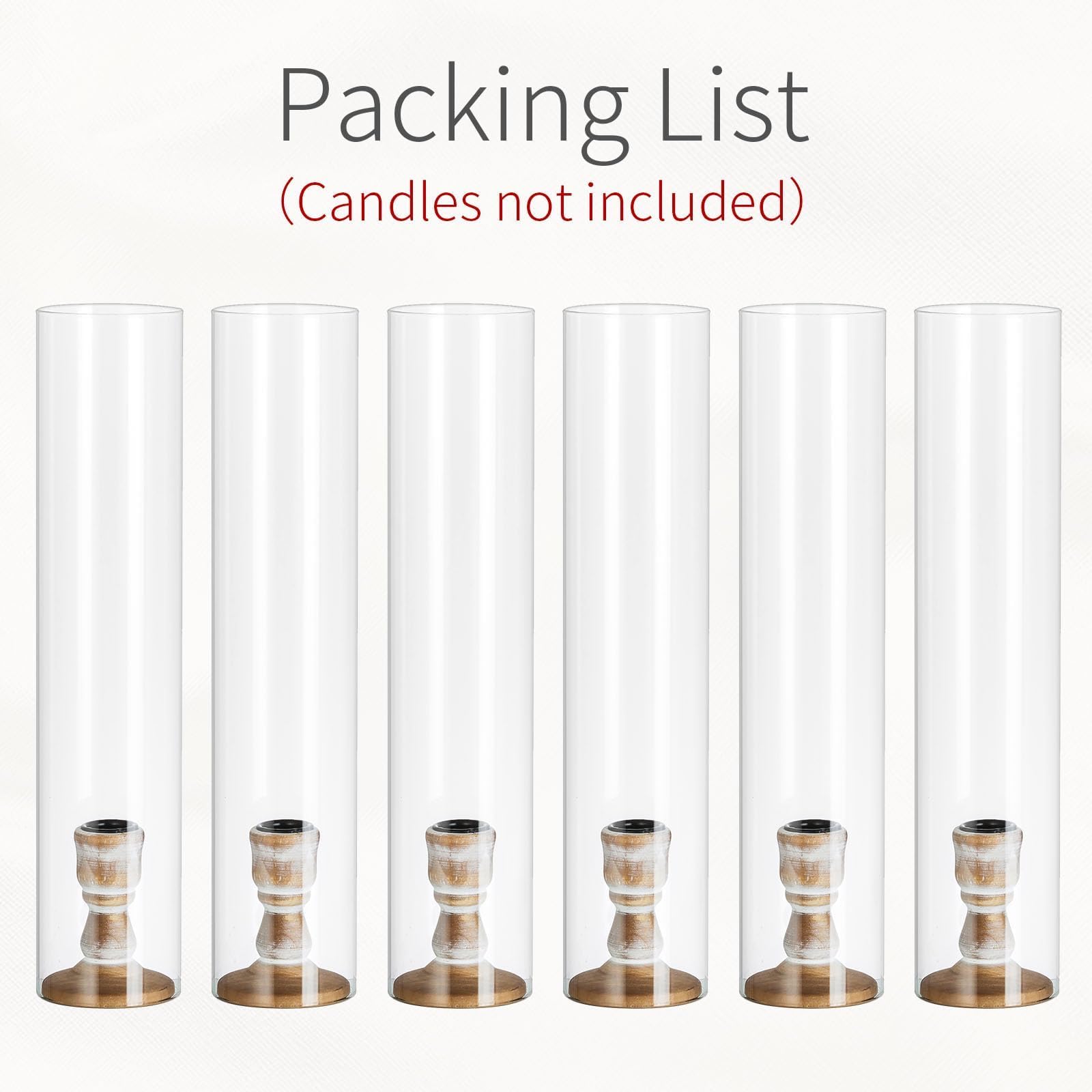 Portavelas in Vidrio Candleabros Decorativos: 6 Piezas Cilindros Portavelas para Velas Cónicas Porta Velas de Madera con Cristal Extraíble para Centro de Mesa Boda Evento o Decor del Hogar