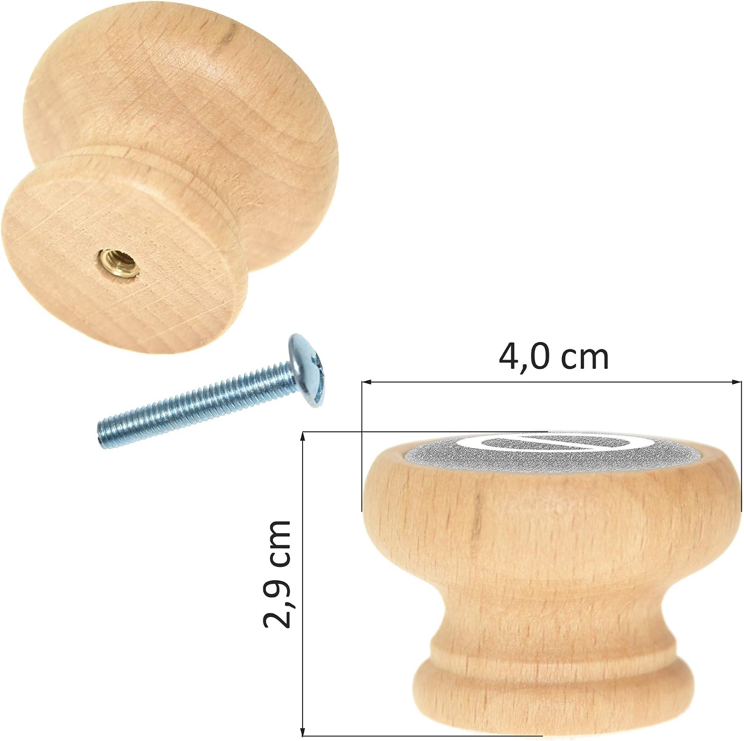 Lashuma Round Furniture Knobs/Drawer Knobs/Material: Wood/Sturdy Chest of Drawers/Diameter 4 cm/Vintage Furniture Handles in Set of 6 American 4 cm Auto - Image 3
