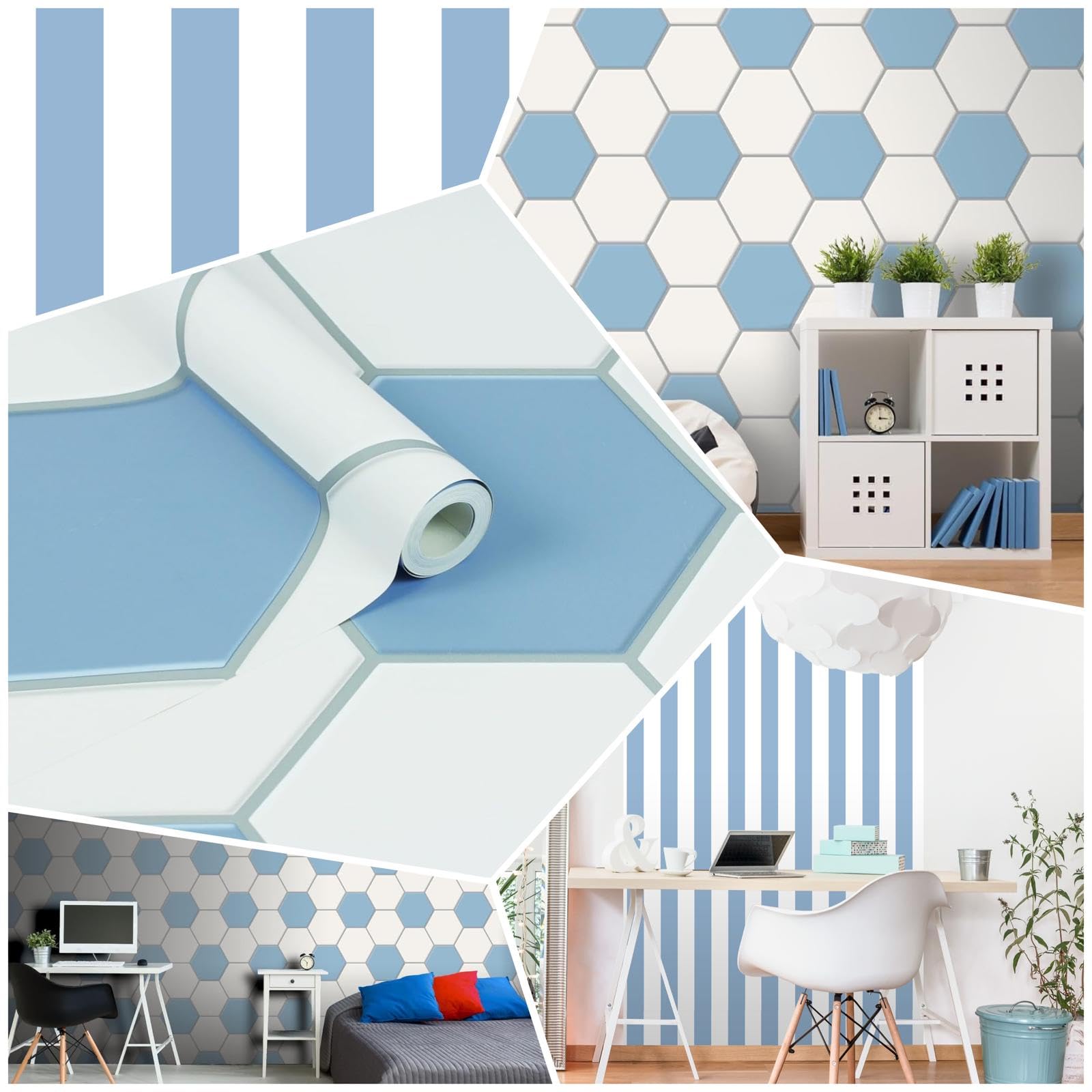 WPE® City F.C Football Themed Wallpaper Kids Bedroom Football Fan Blue Wallpaper - Matching Plain Blue & White Stripe Wallpaper Available (Striped)