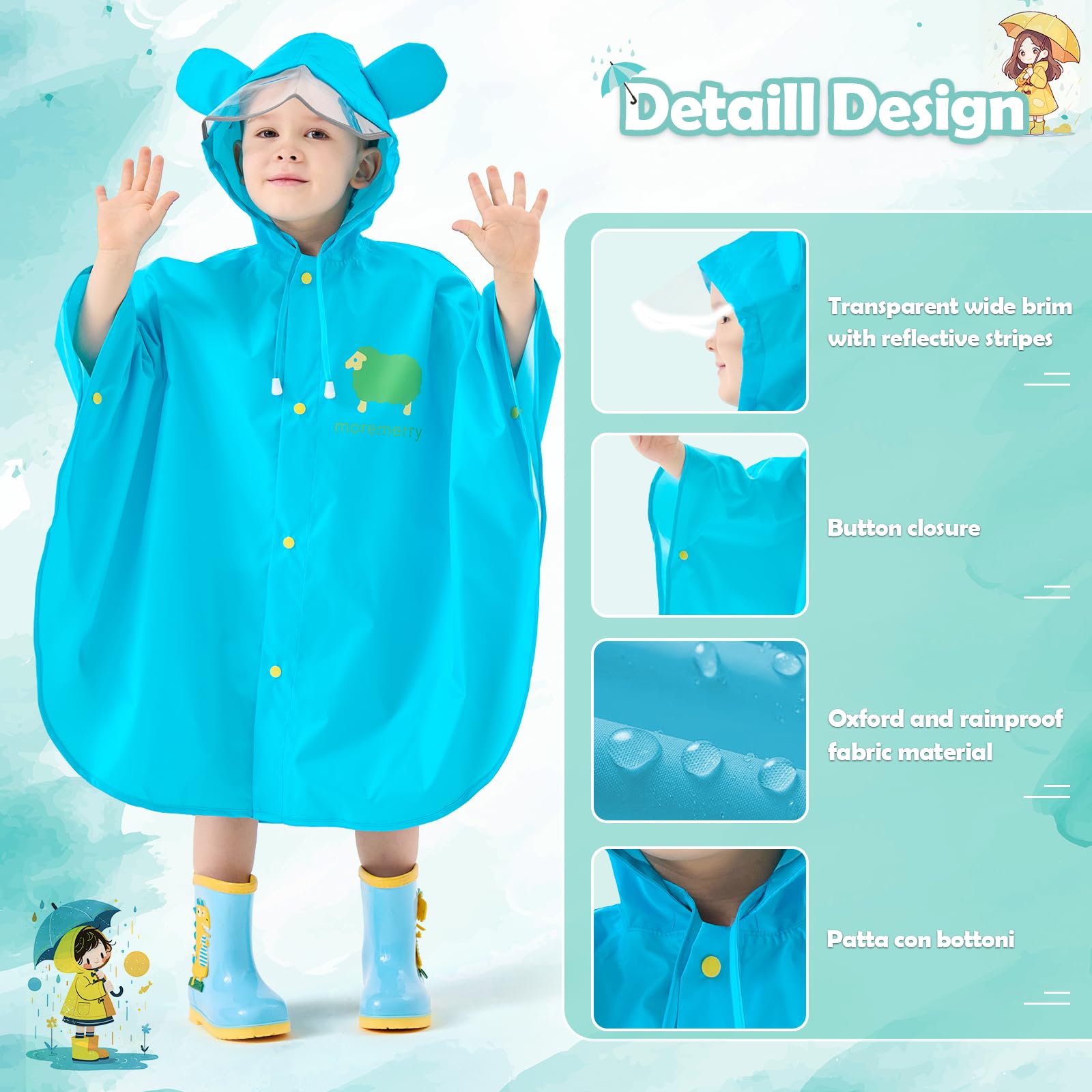 Chubasquero Niños Poncho Impermeable Capa de Lluvia Plegable Portátil con Bolsa Poncho Infantil Lluvia Chubasquero Impermeable y Transpirable