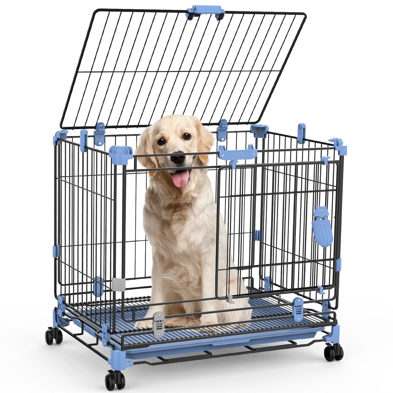 Small Dog Crate, 24" Dog Kennel with Leakproof, DoubleDoor Collapsible Dog Crate with Divider