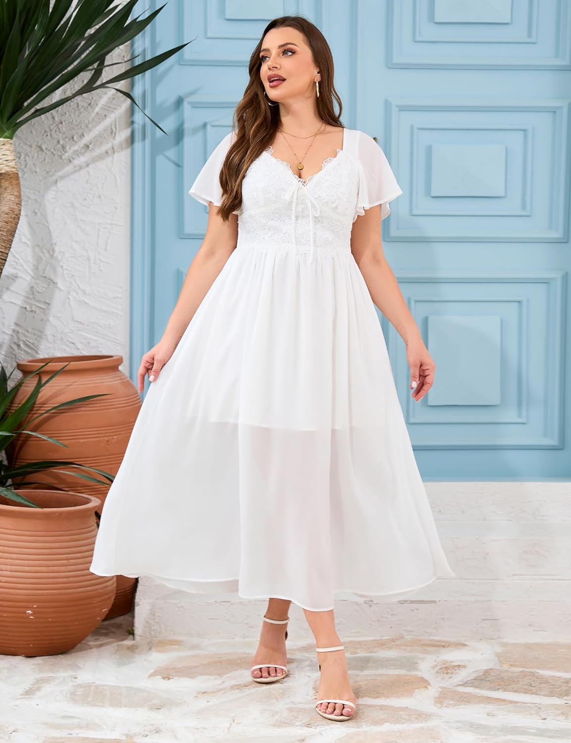 Women's Plus Size Formal Dress Lace Chiffon Maxi Dress,Open Back Cocktail Dress for Wedding Guest,Party,Gala Events - Image 8