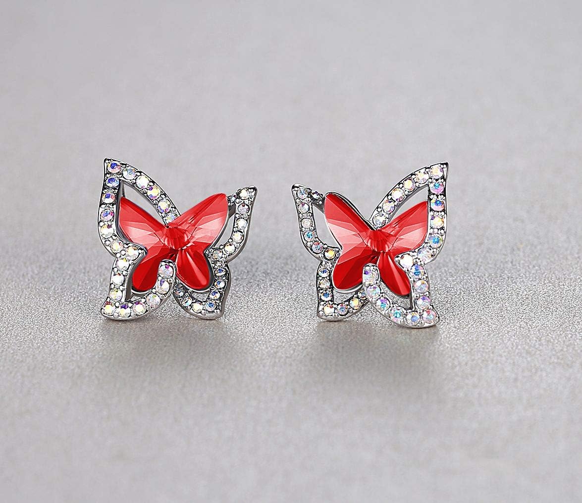 Valentine's Day Gift For Women Butterfly Crystal Stud Earrings with Premium Birthstone, Silver-Tone - Image 2