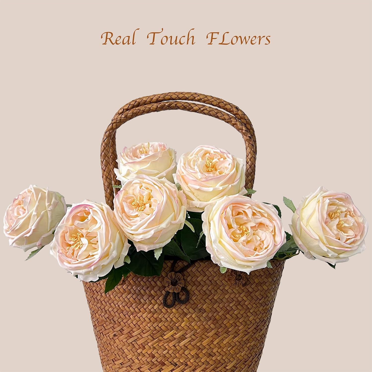 5 Pcs Silk Real Touch Roses Artificial Flowers, Lifelike Latex Fake Austin Rose Peonies for Elegant Console Table Decor, Gorgeous Floral Centerpieces for Tables (Blush)