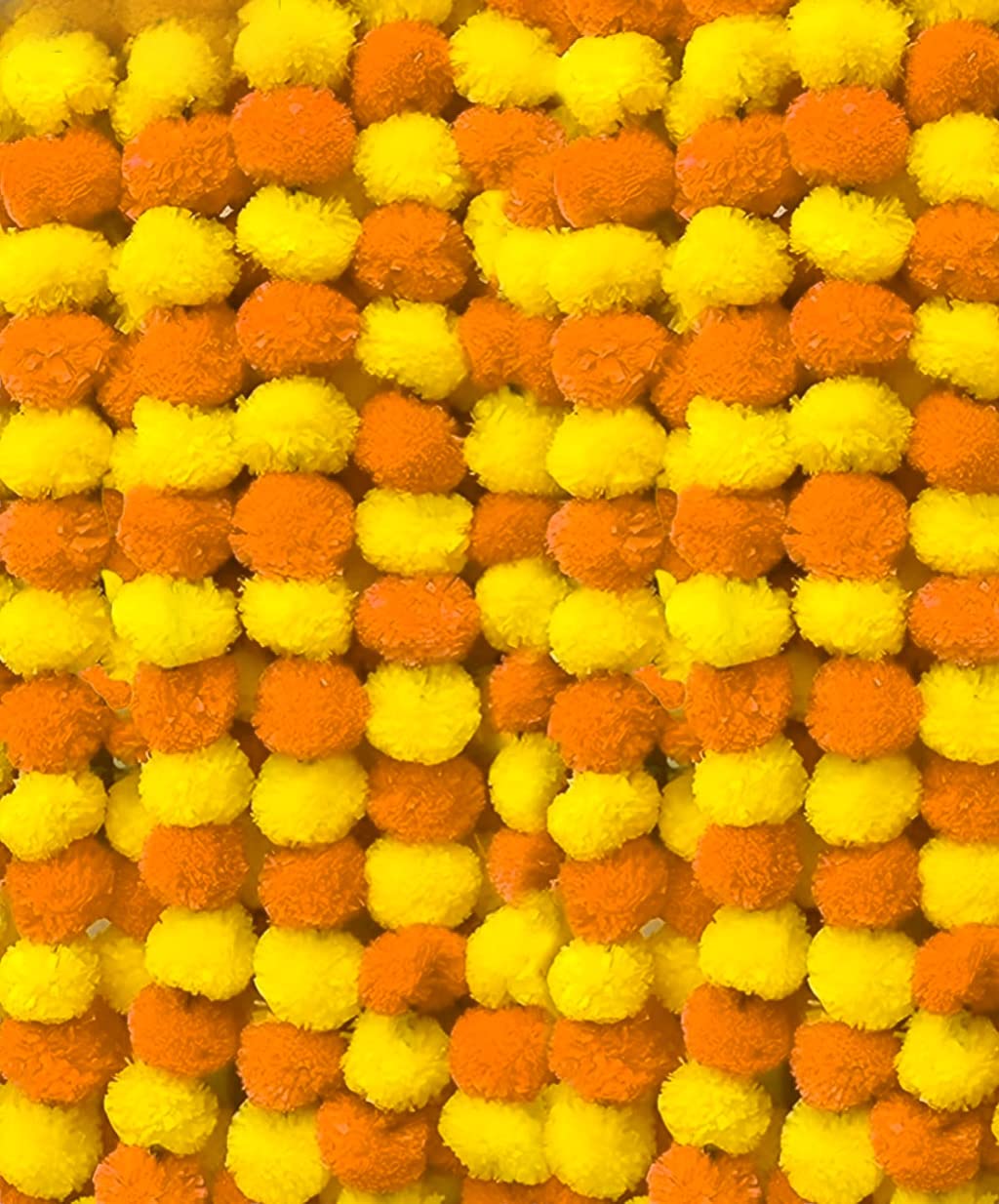ABHAAS Artificial Marigold Fluffy Flowers for Decoration Garlands for Decoration Pooja Room Toran Indian genda phool for Wedding Festivals Diwali pongal /4.7 Feet/Set of 5 Mala (Light Orange -Yellow)