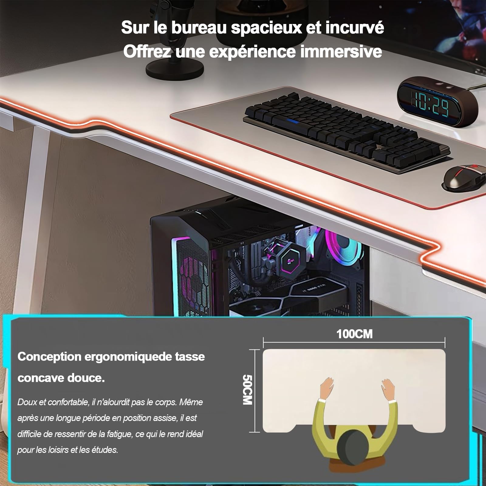 Bureau Gamer Bureau d'Ordinateur Table Écriture Étudiant Art Style Moderne Simple Bureau PC Bois pour Maison, Bureau (Blanc, 100x50cm)