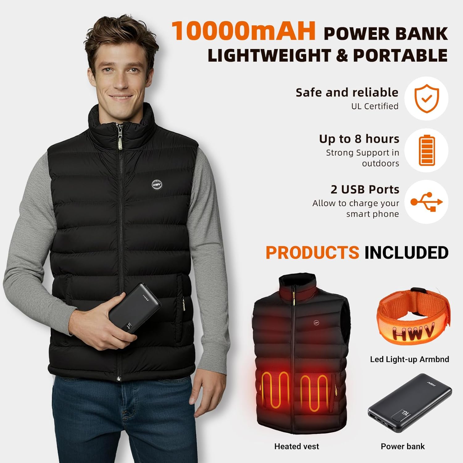 Heated Vest for Men, Electric Vest for Men with 10000mAh Battery Pack Included, Lightweight Men's Heated Vest(M-XXL) - Image 3