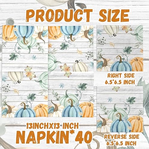 Miniatura 6 de Decoración de fiesta temática de otoño, 40 servilletas de papel de calabaza azul, servilletas desechables de otoño de Acción de Gracias para