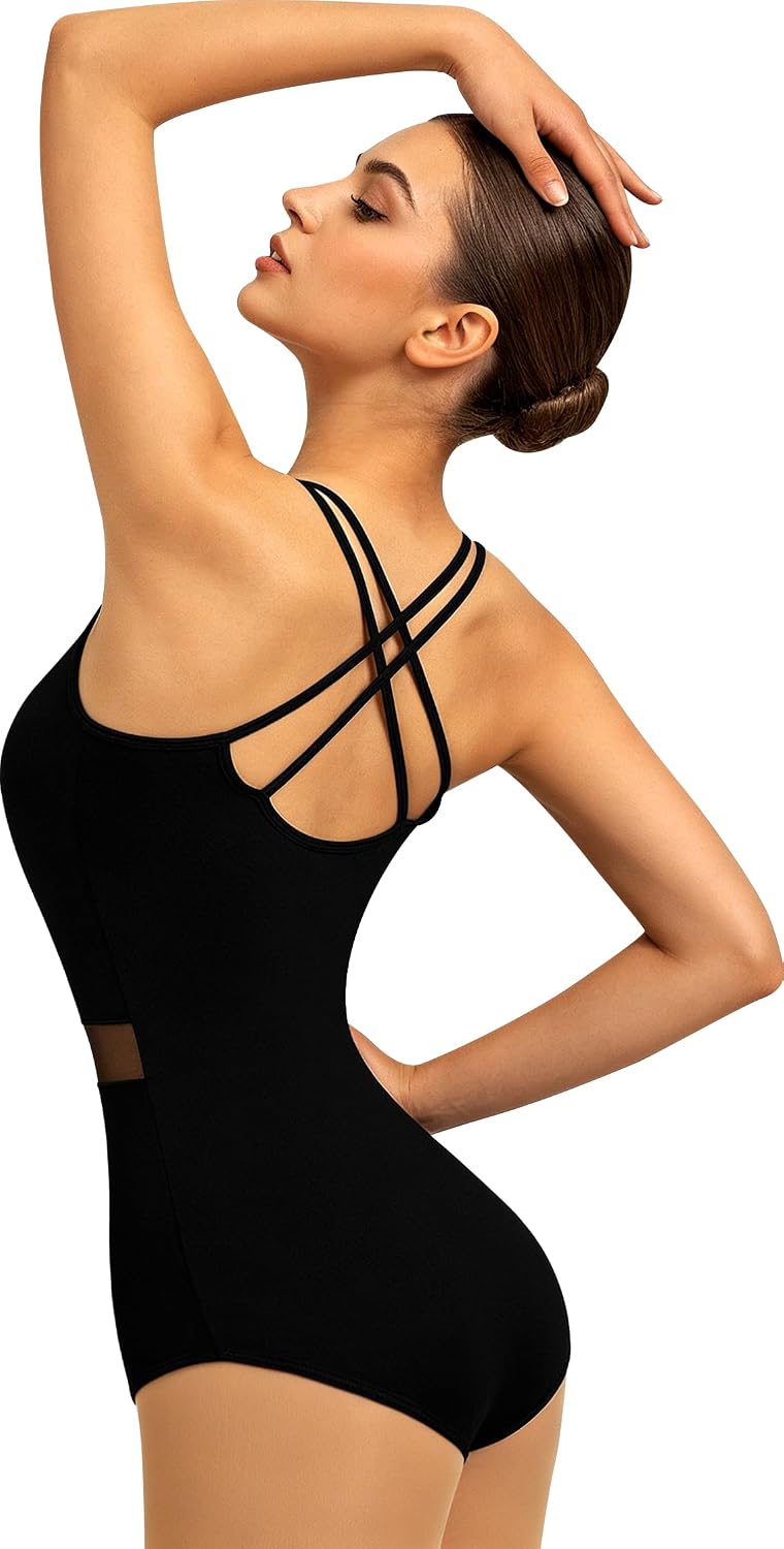 Women Dance Leotard for Ballet Mesh Camisole Dancewear | Full front lining to protect your privacy,double back straps show you neckline,breathable mesh more elegant and comfortable