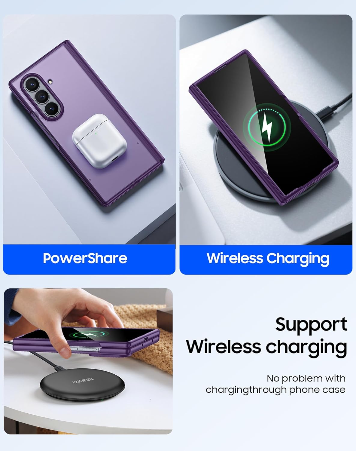 for Samsung Galaxy Z Fold 7 Case with Screen Protector & Built-in Hinge Protection, Skin Feel Ultra Thin Stylish Translucent Matte PC, Wireless Charging Durable Shockproof Cover for Z Fold 7-Purple - Image 5