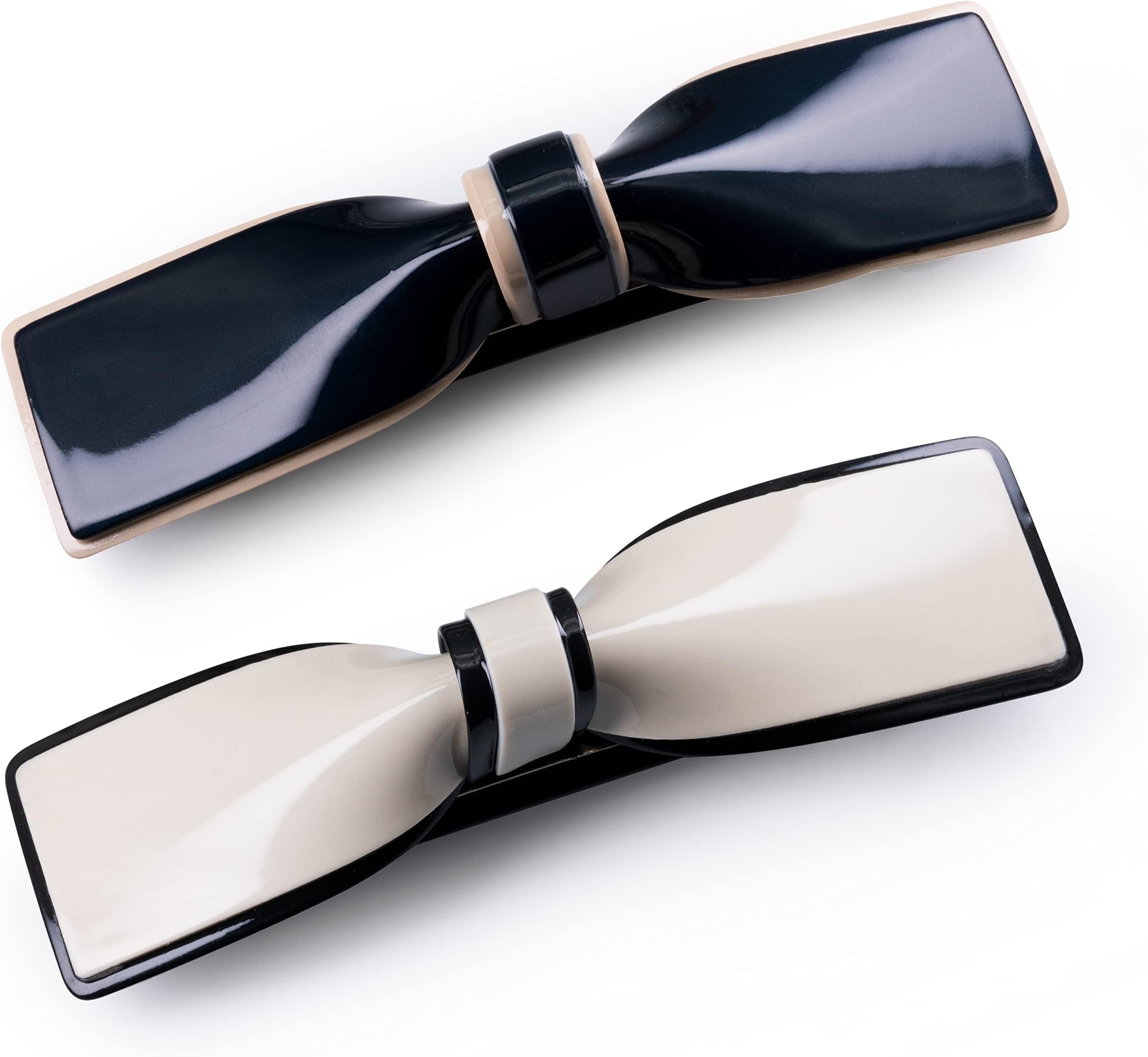 Elegant Hair Clips Resin Hair Barrettes Sparkly Black & White Minimalist Style with Metal Snap Hairpins Glitter for Women (Bow B&W 2PCS)
