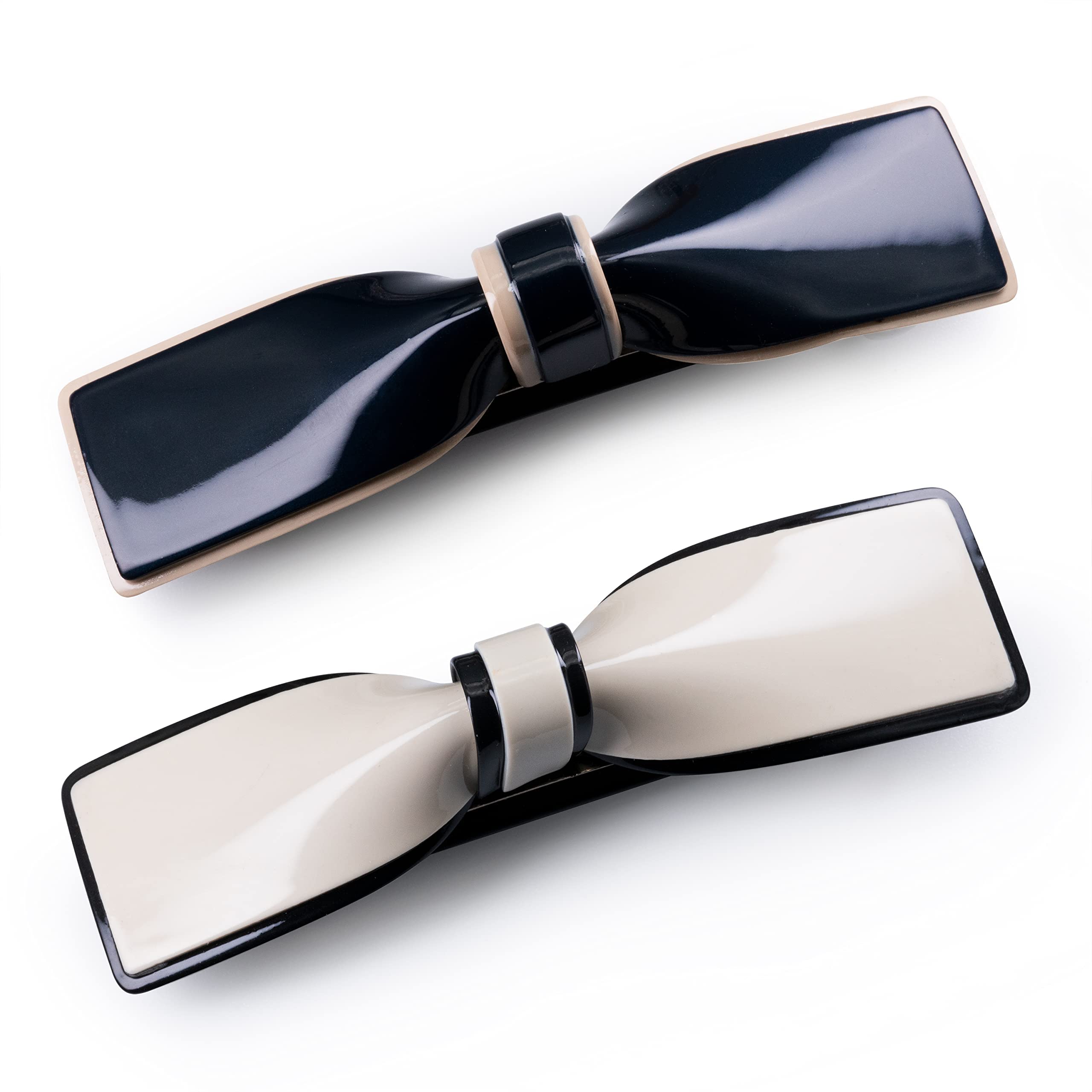 Elegant Hair Clips Resin Hair Barrettes Sparkly Black & White Minimalist Style with Metal Snap Hairpins Glitter for Women (Bow B&W 2PCS)