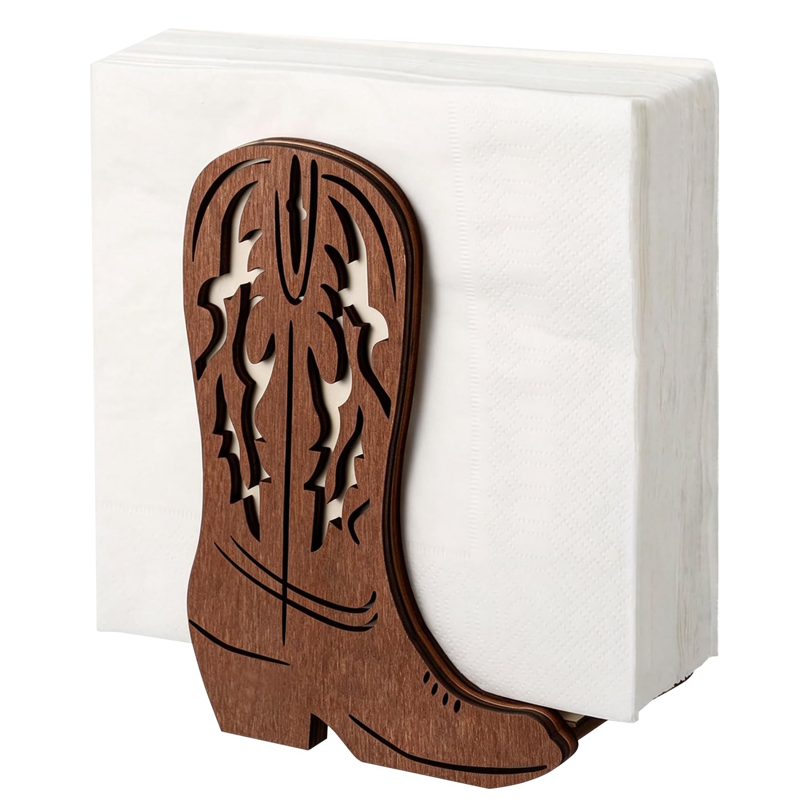Cowboy Party Napkin Holder, Double-Sided Printing Western Party Serviette Holder, Tissue Holder with Natural Wood Texture, Country and Western Party Decorations, Rodeo Cowboy Decorations