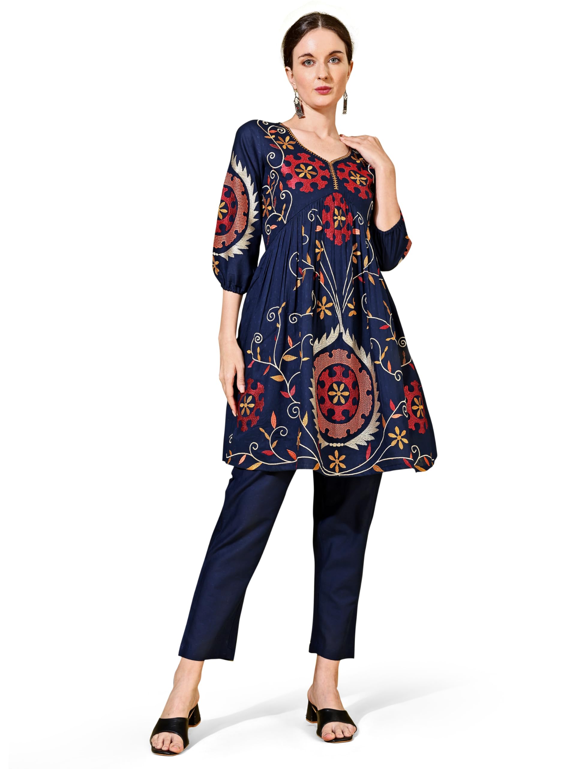 Womanista Women's Pure Cotton Solid Regular Fit Kurta Set (Co-Ords_9145_Navy Blue_S)
