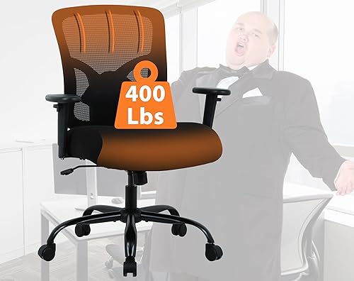 Vista 9 de Silla de oficina ergonómica de malla grande y alta, capacidad de 400 libras, soporte lumbar y reposabrazos ajustables, color rojo