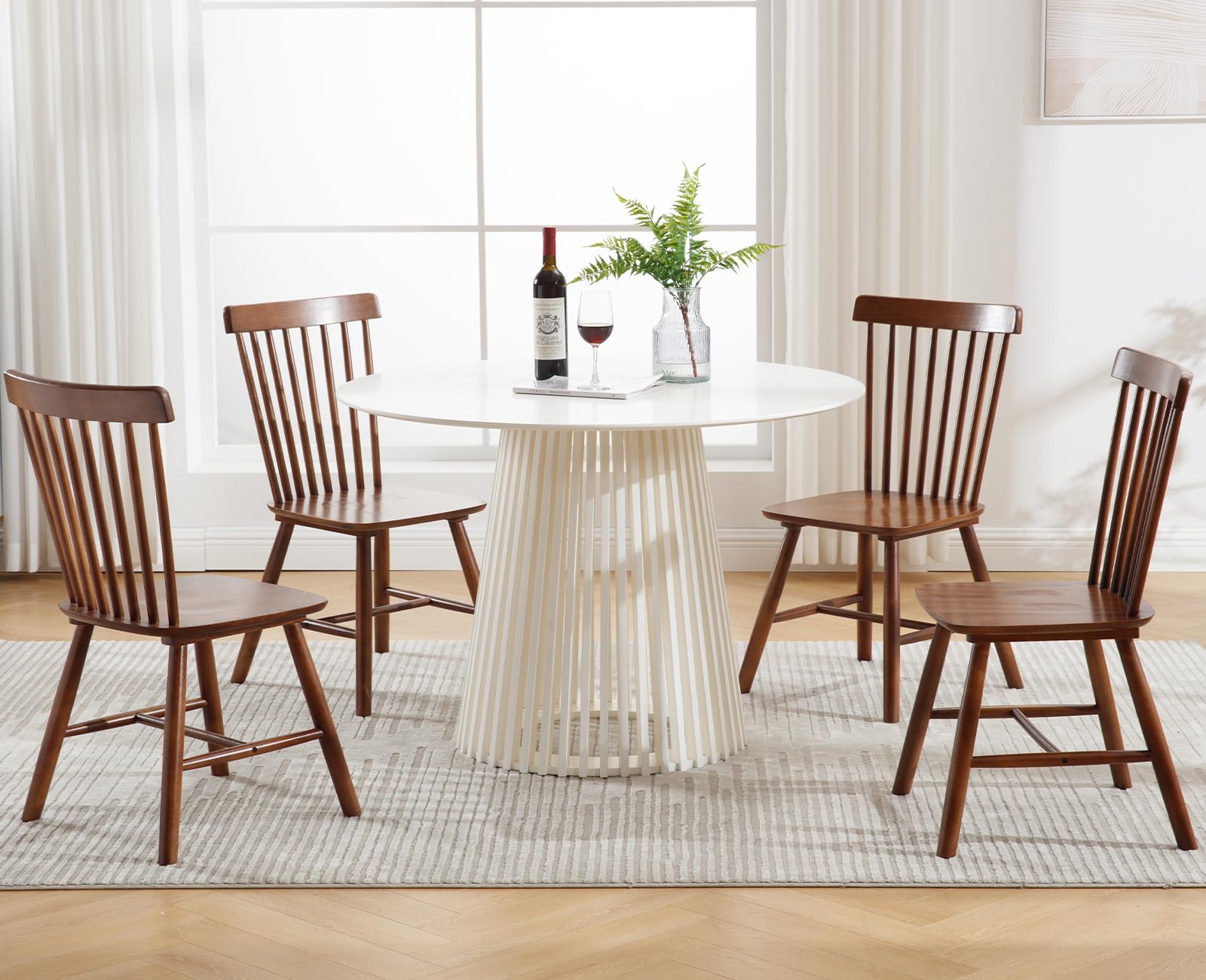 Kmax Dining Chairs Set of 4 Vintage Kitchen Chairs Windsor Chairs with Solid Wood Legs Farmhouse Country Style, Walnut