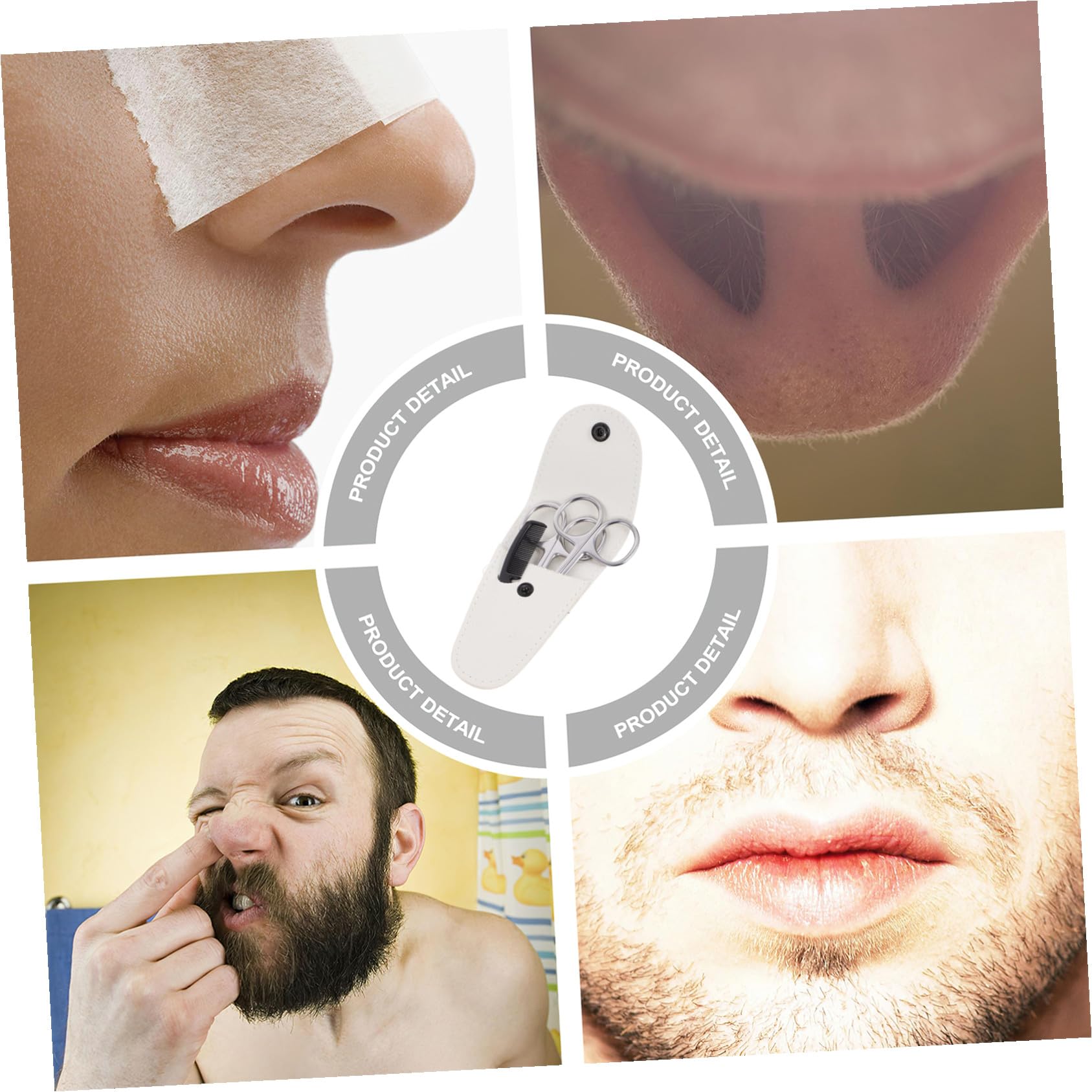 Juego de Tijeras para Vello Facial y Bigote 4 Piezas Acero Inoxidable | Blanco, Precisión de Corte y Formato Portátil, Uso en Casa o Salón, Incluye Funda para Transporte