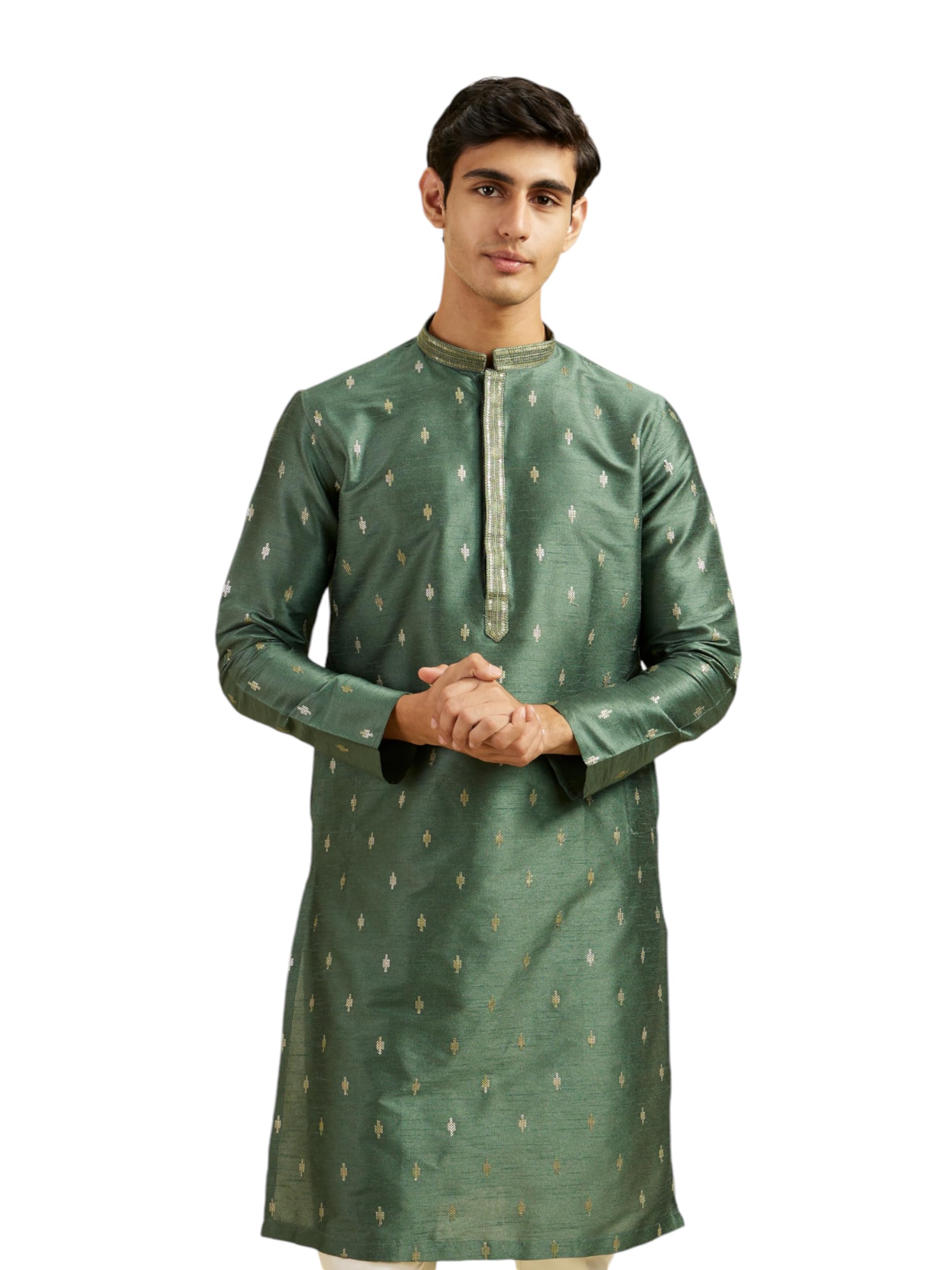 diwas by manyavar Men's Art Silk Thread Embroidered Sequined Kurta (1pc)-picture-30
