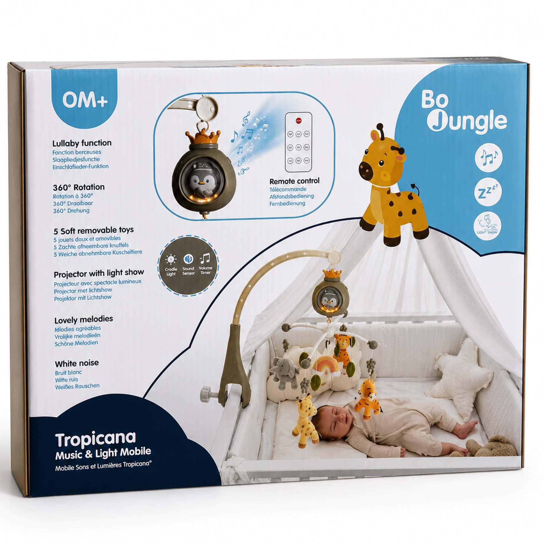 Bo Jungle | Musikalisches Baby Mobile mit Projektor Nachtlicht Weiß Tropicana - 33 x 26 cm