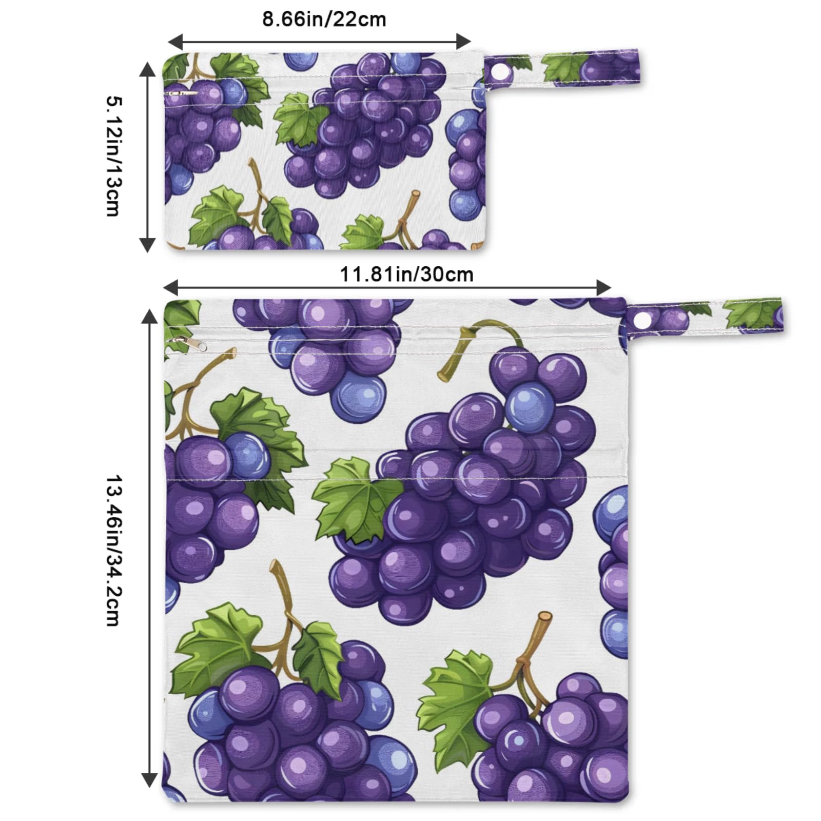 GzLeyigou 2 Set Grapes Wet Dry Bags for Baby Cloth Diapers Reusable Storage Bag for Travel,Beach,Pool,Daycare,Stroller,Gym,Laundry,Dirty Clothes,Swimsuits & Wet Clothes, Wet Bag