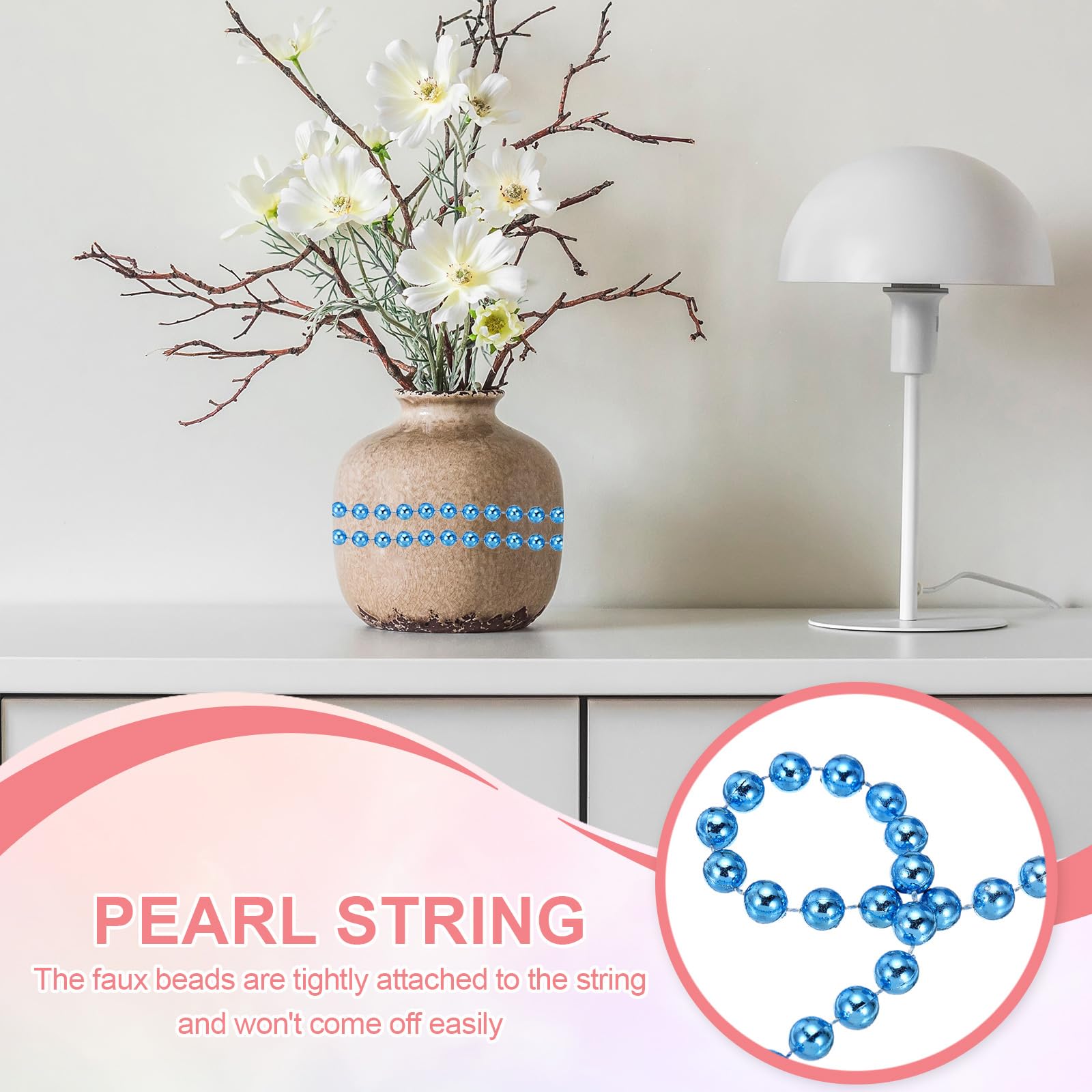 PATIKIL Guirlande de perles artificielles de 10 mm pour décoration de fête de mariage, arbre de Noël, loisirs créatifs, bleu
