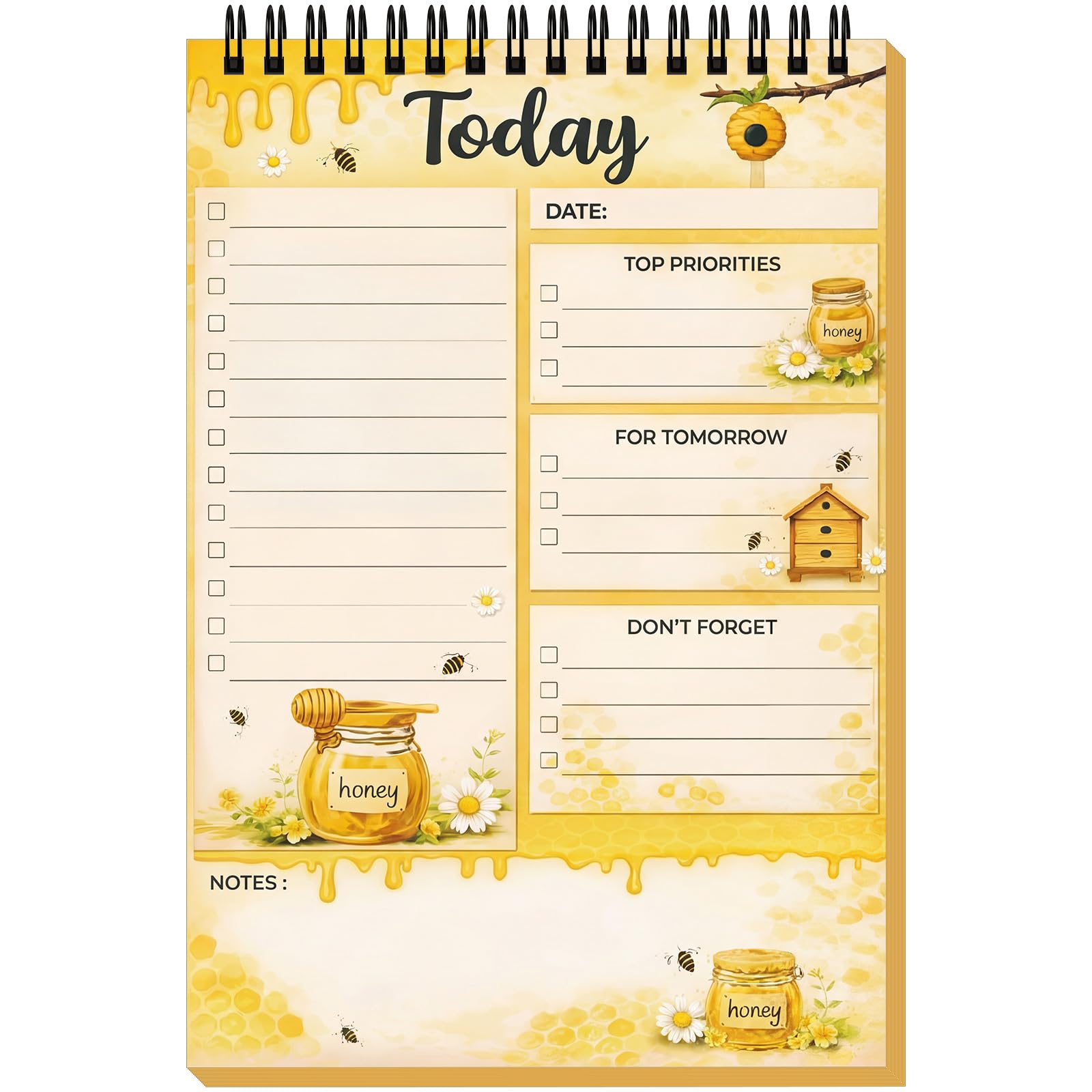 Gueevin Bee Notebook to Do List Notepad Gifts for Women Bee Lovers Christmas 8.7 x 6 Inch 50 Sheets Spiral Planner Reminder for Desk Accessories Office Supplies