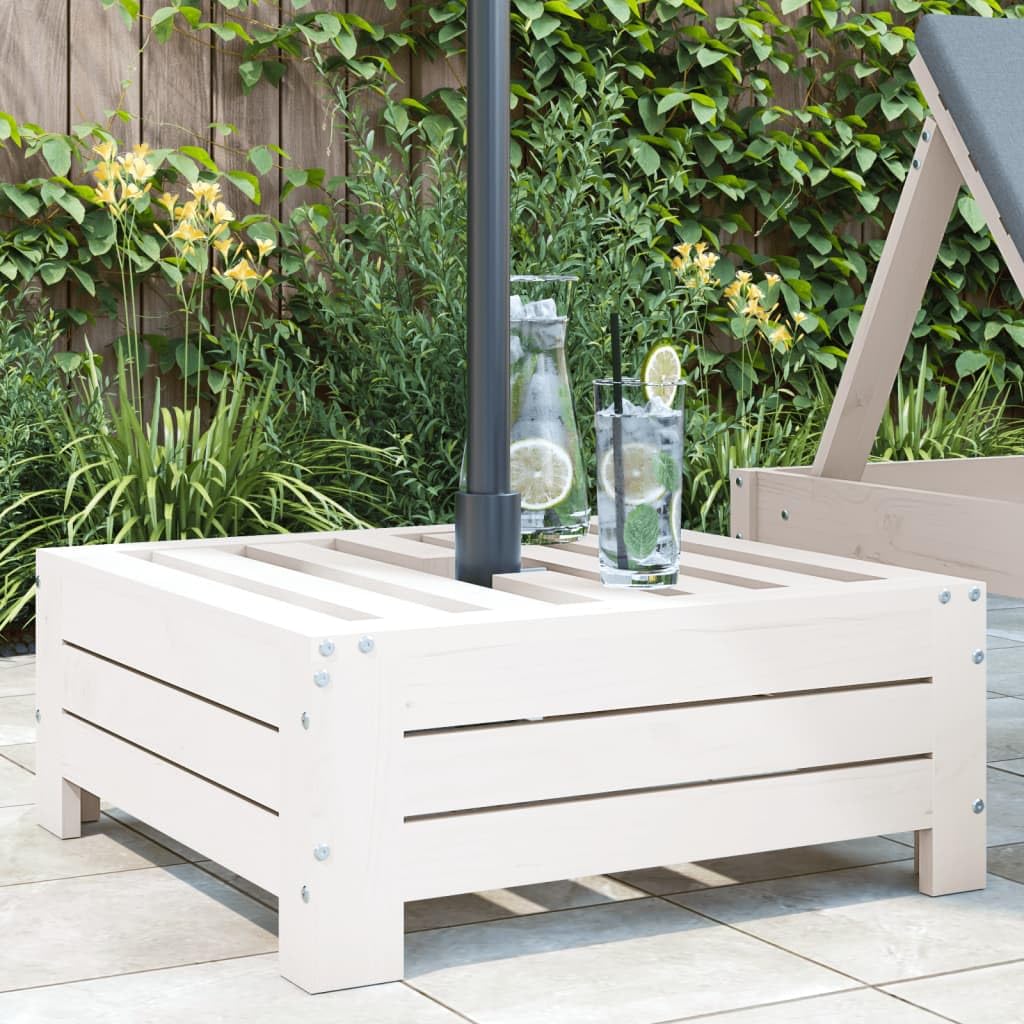 Rivestimento per supporto per ombrellone bianco, in legno di pino massiccio, 63,5 x 63,5 x 26 cm, copertura come tavolino per balcone, terrazza, giardino, piscina, fascino rustico