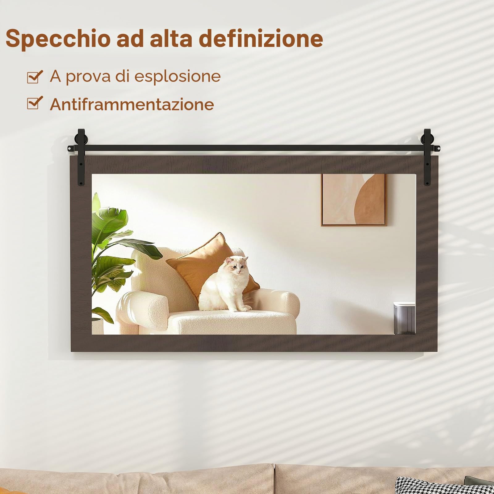 LIFEZEAL Specchio da Parete Rettangolare, Cornice in Legno Massello, Antisplosione, Decorativo, Ingresso, Salotto, Camera da Letto, Bagno, Appeso a Muro, Alta Definizione, Mirror (grigio, 100x66 cm)