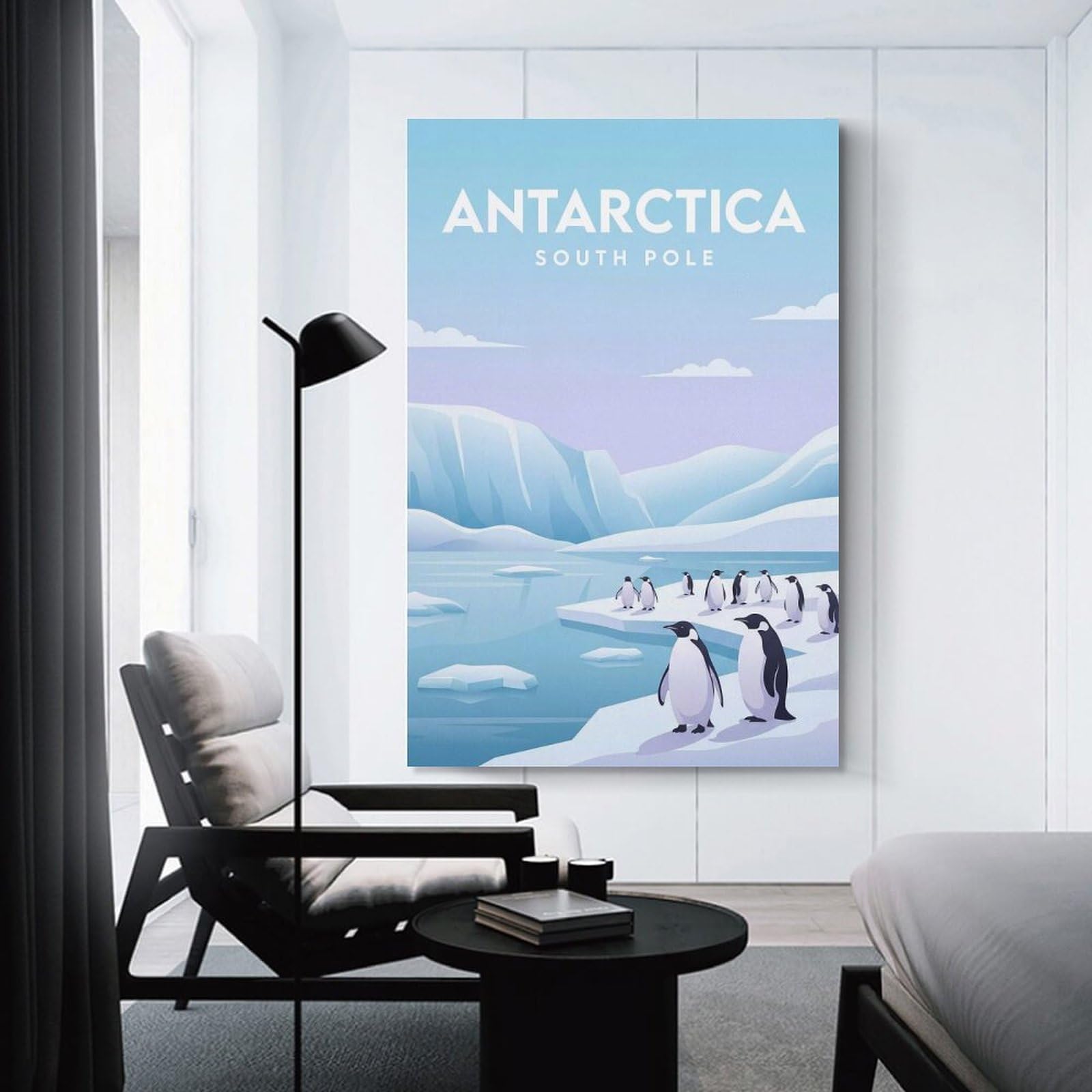 Junmoney Hanging Wall Art Antarctica South Pole Penguins, 24x36inch(60x90cm), for Wall Displays, Bedrooms Or Room Updates, Decorative Artwork with Flexible Styling