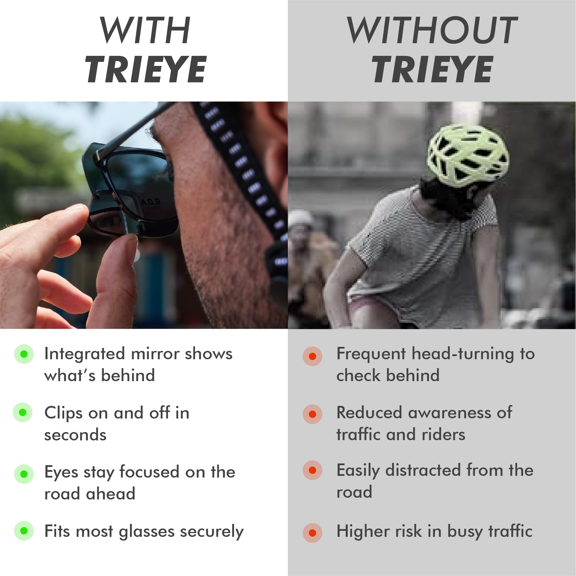 TriEye Clip-On Okulary Przeciwsłoneczne z Lusterkiem Lewym – Okulary Nakładane dla Osób z Okularami – 140/145 mm – Szkła Przezroczyste lub Dymione