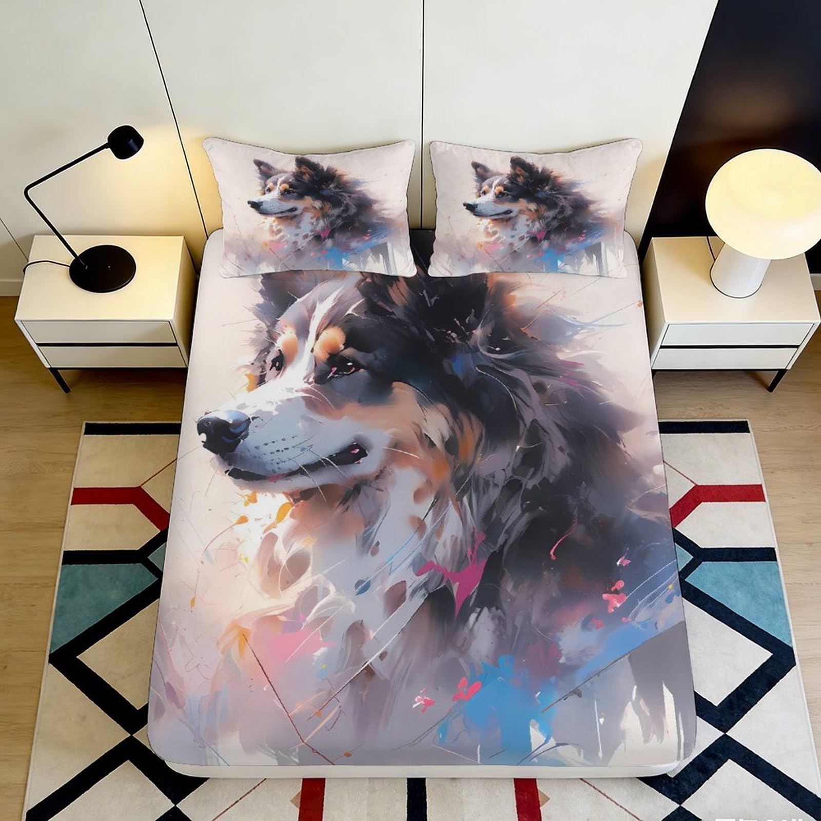Pnayamiorkfel Style-2 3D Printed Australian Shepherd Art Fitted Sheet Microfiber Soft Bed Cover For Bedroom Decor Mattress Protection 90X200x25cm