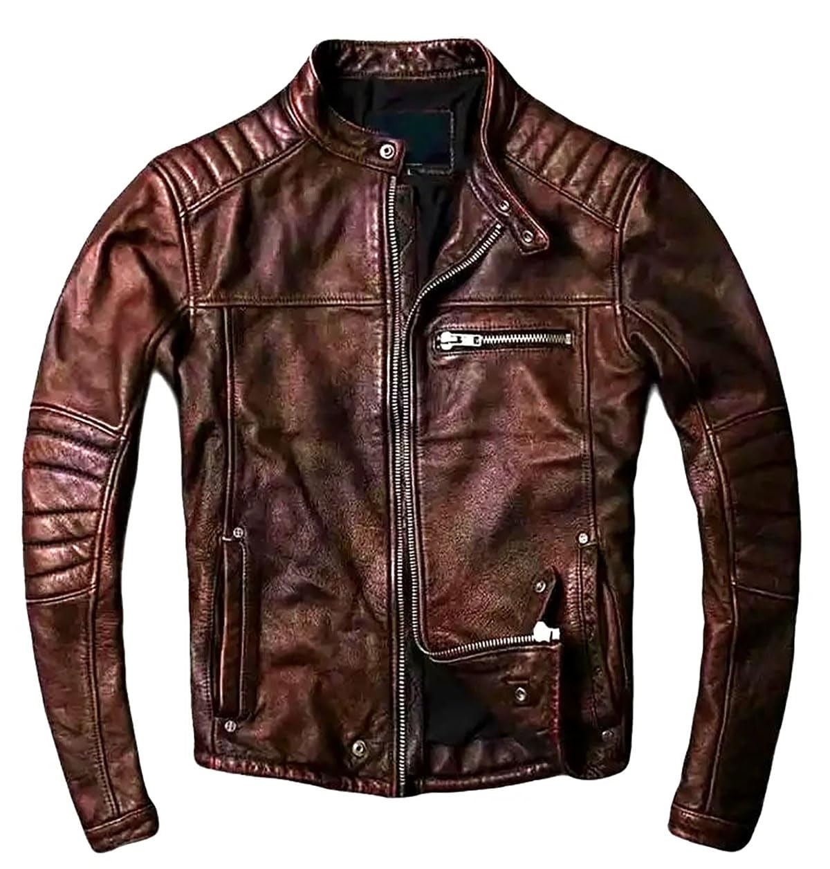 Cafe Racer Style - Giacca da motociclista da uomo, in vera pelle di pecora