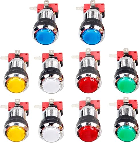 EG STARTS 10 unidslotes cromados 1.181 in LED iluminados pulsadores con micro interruptor para juegos de máquina de arcada Mame Jamma partes 12V