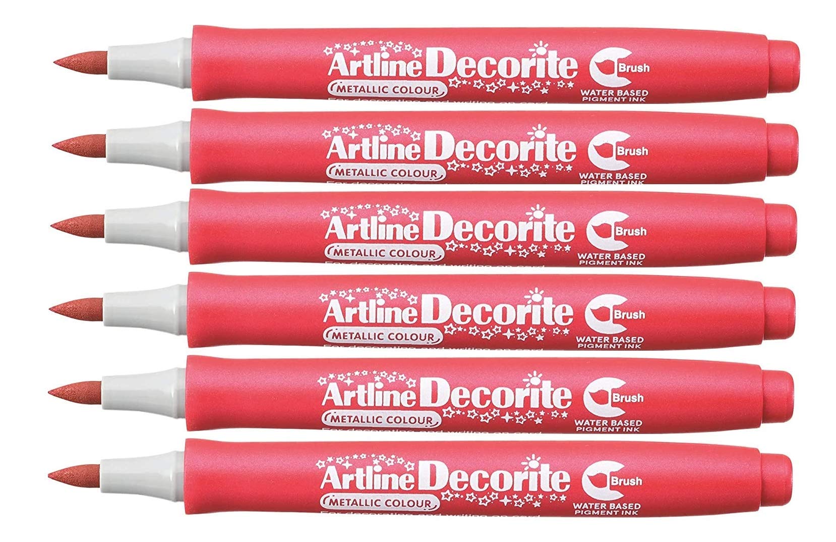 Artline 'Decorite' Brush Marker Pen Pack Of 6 (Metallic Red)