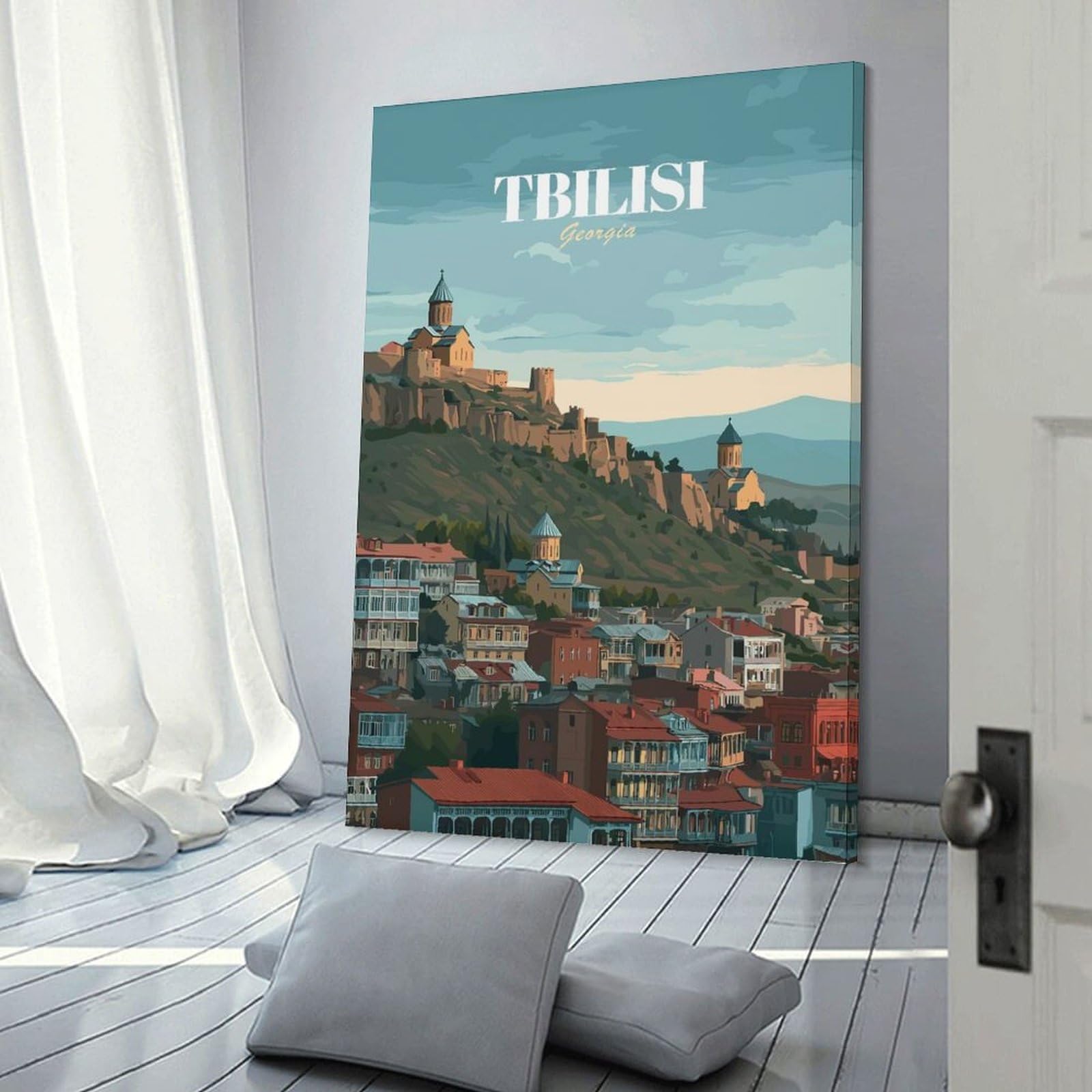 Junmoney Tbilisi, Georgia Cityscape Illustration(2) Home Decor Wall Art 24x36inch(60x90cm), for Living Room, Bedroom Or Home Office, Decorative Present for New Homes