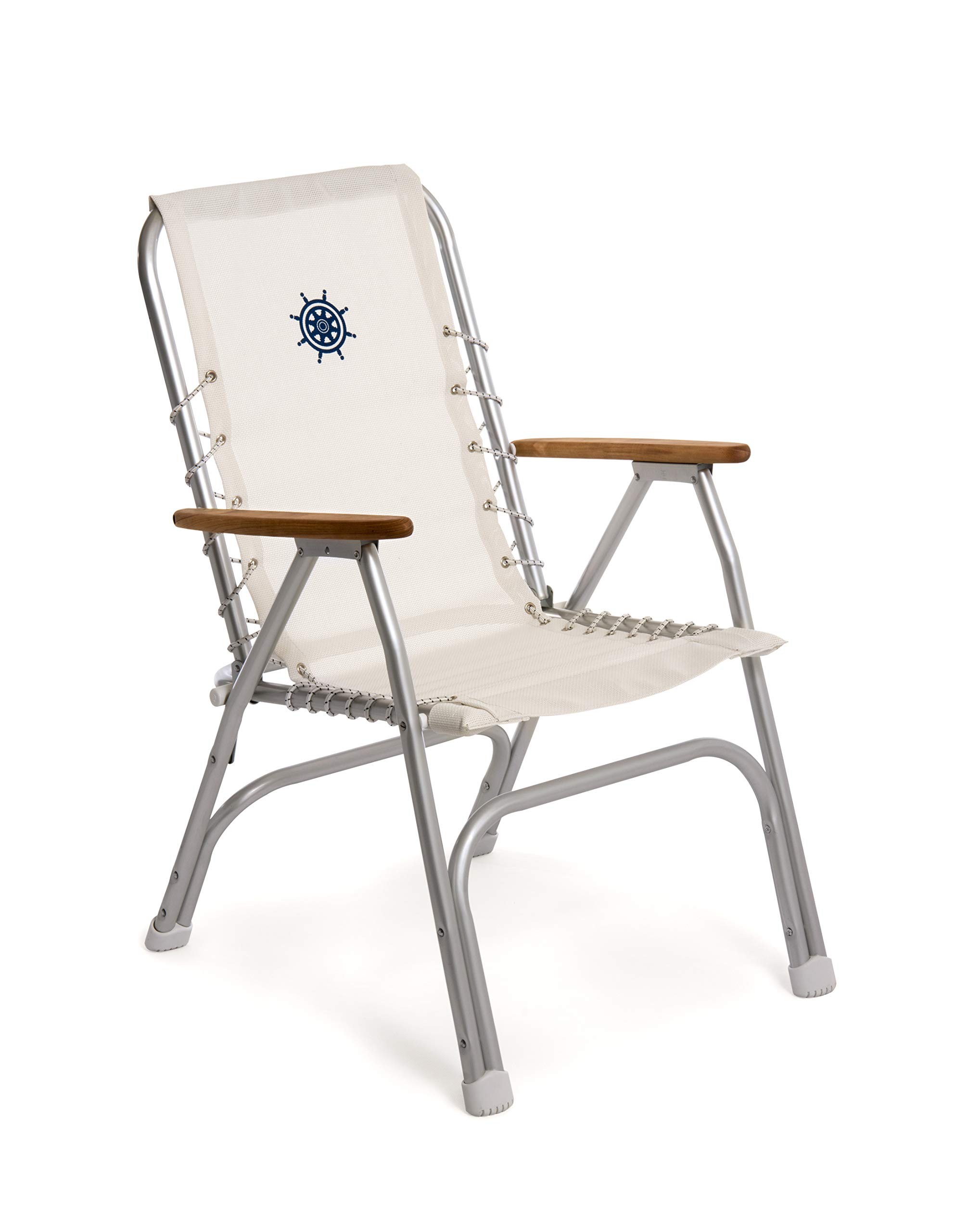 FORMA MARINE High Back Deck Chair, Boat Chair, Folding, Anodized, Aluminium, White Vinyl MESH, Model M150VW